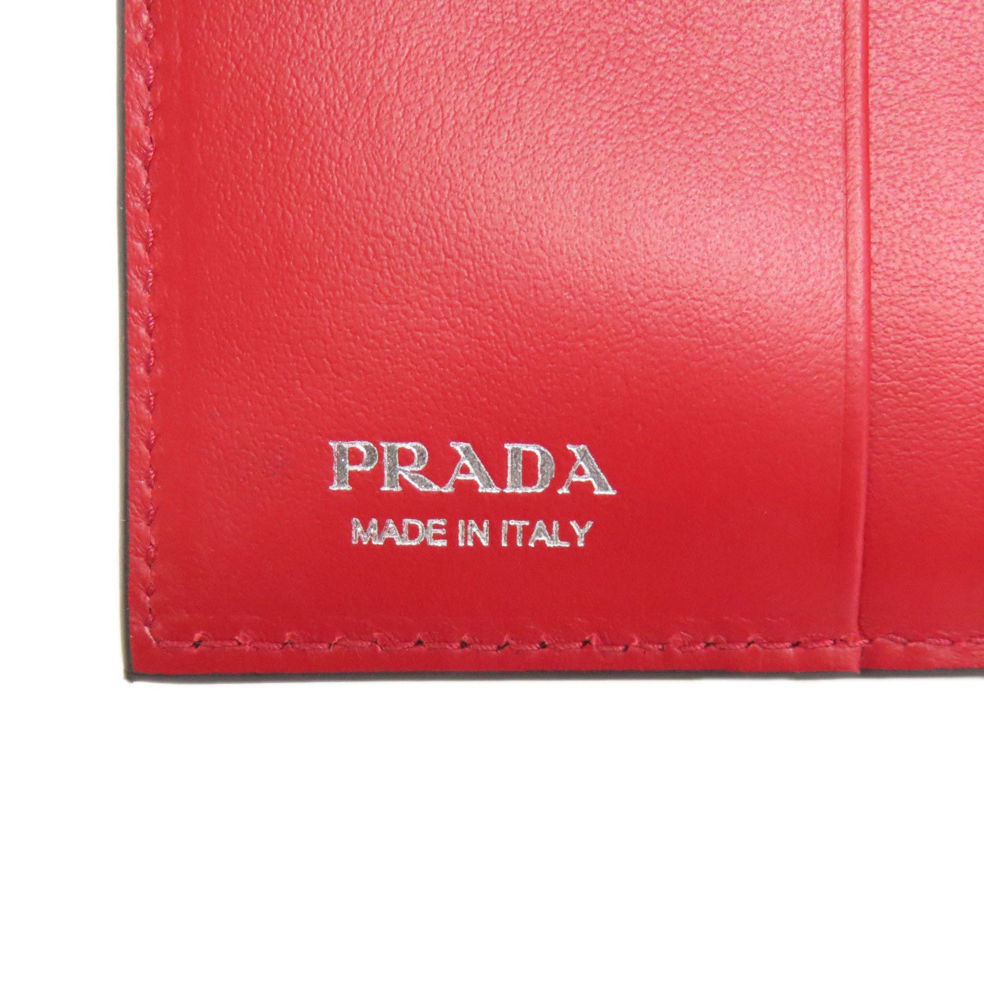 Prada Black Red Color Leather Wallet (Bi-Fold) (Pre-Owned)