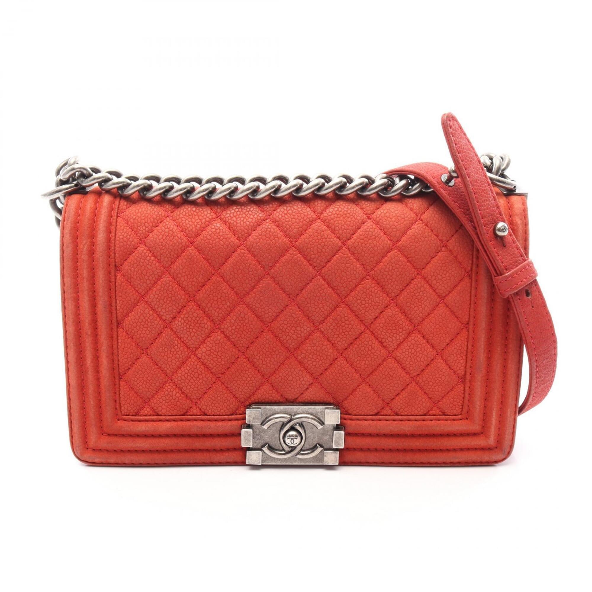 Chanel Red Color Grained Calfskin Handbag Shoulder Bag (Pre-Owned)
