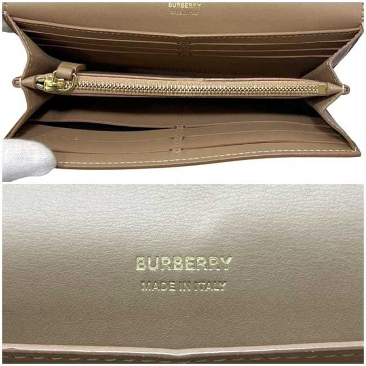 Burberry Beige Brown Leather Long Wallet (Bi-Fold) (Pre-Owned)