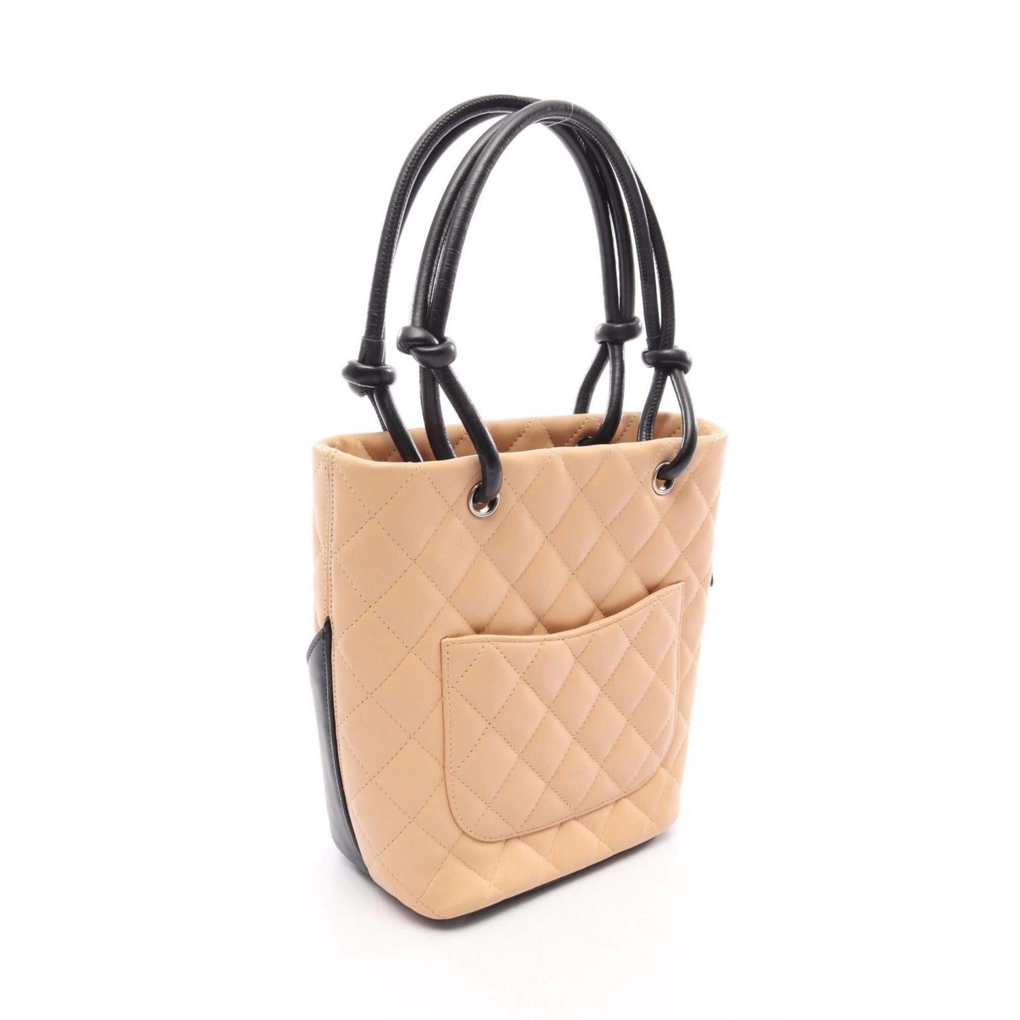 Chanel Ligne Cambon Beige Black Leather Handbag Tote Bag (Pre-Owned)