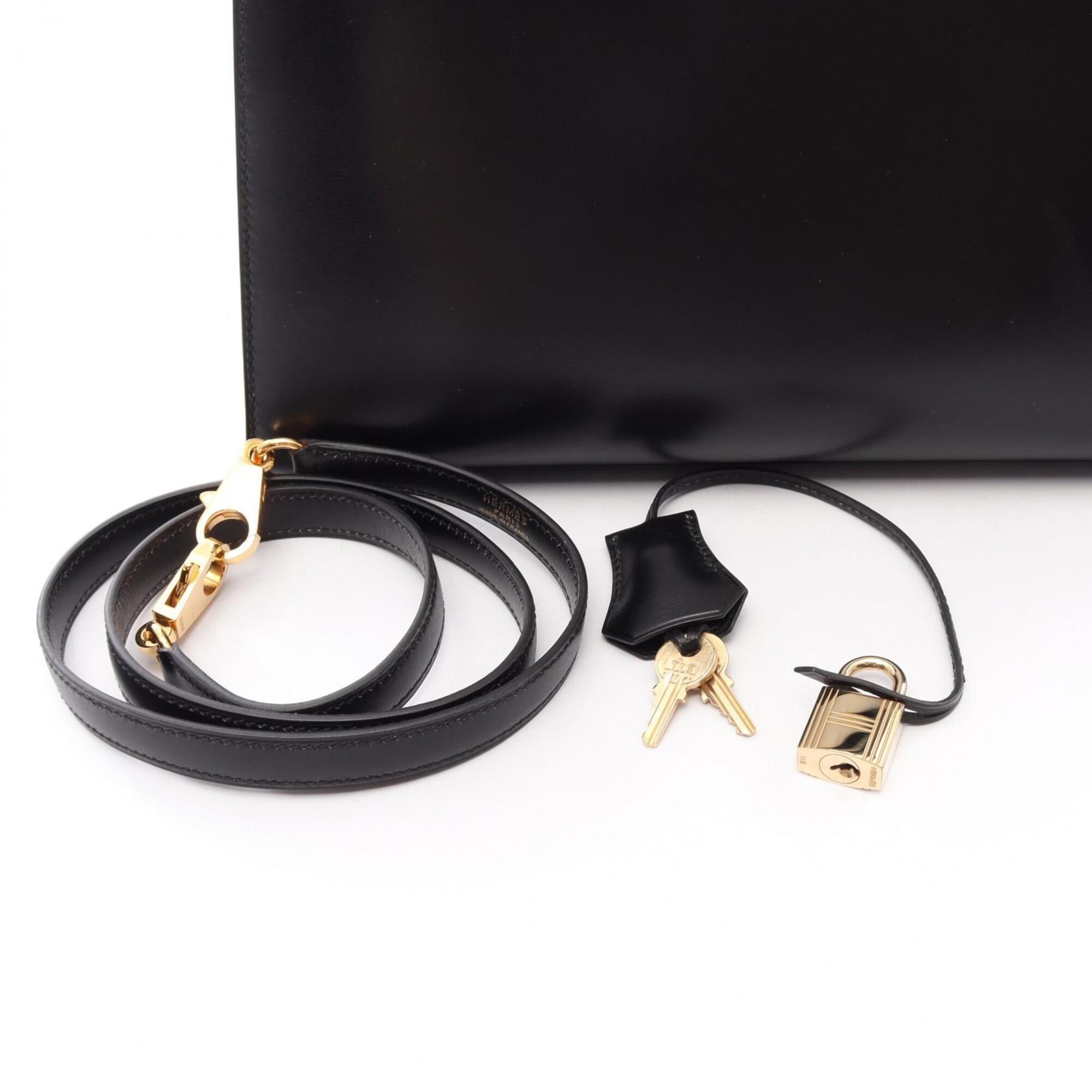 Hermes Black Box Calf Leather Leather Handbag (Pre-Owned)