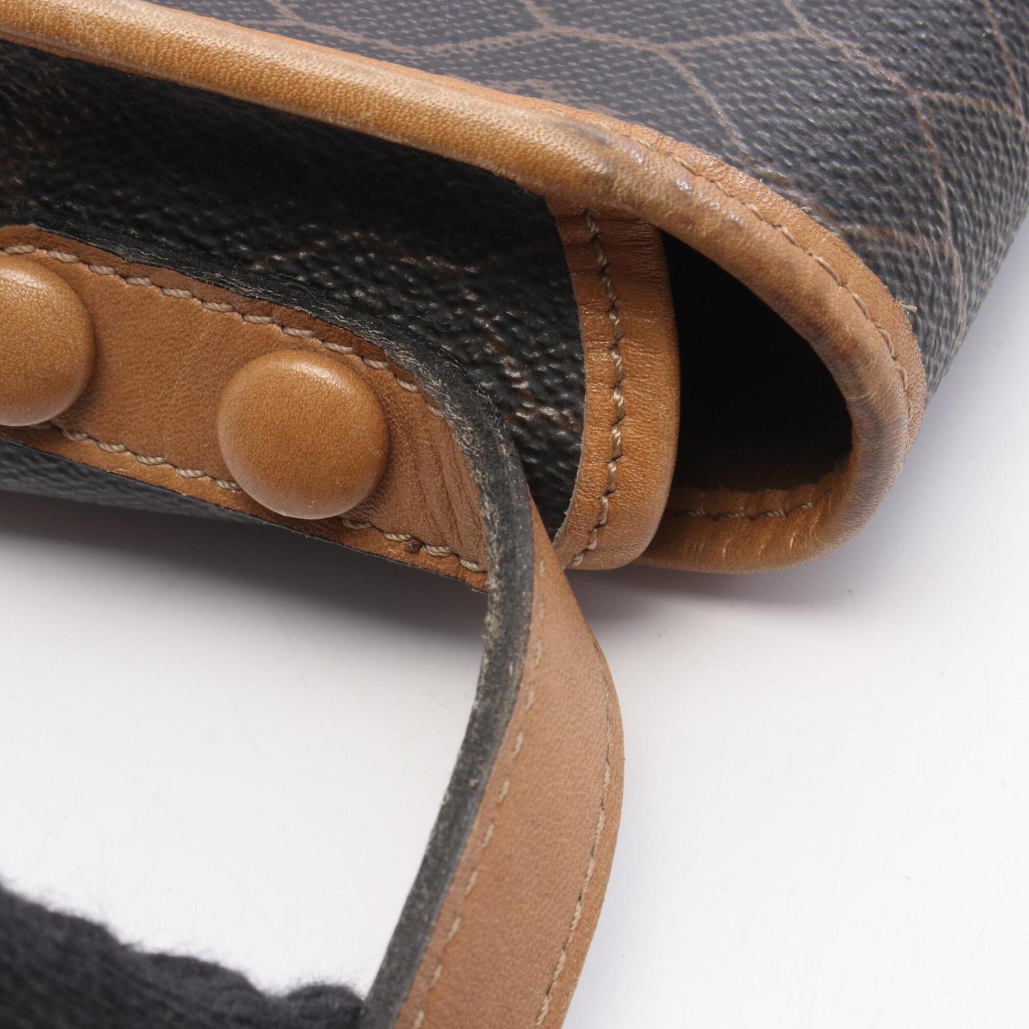 Christian Dior Black Brown Coated Canvas Leather Handbag Shoulder Bag (Pre-Owned)