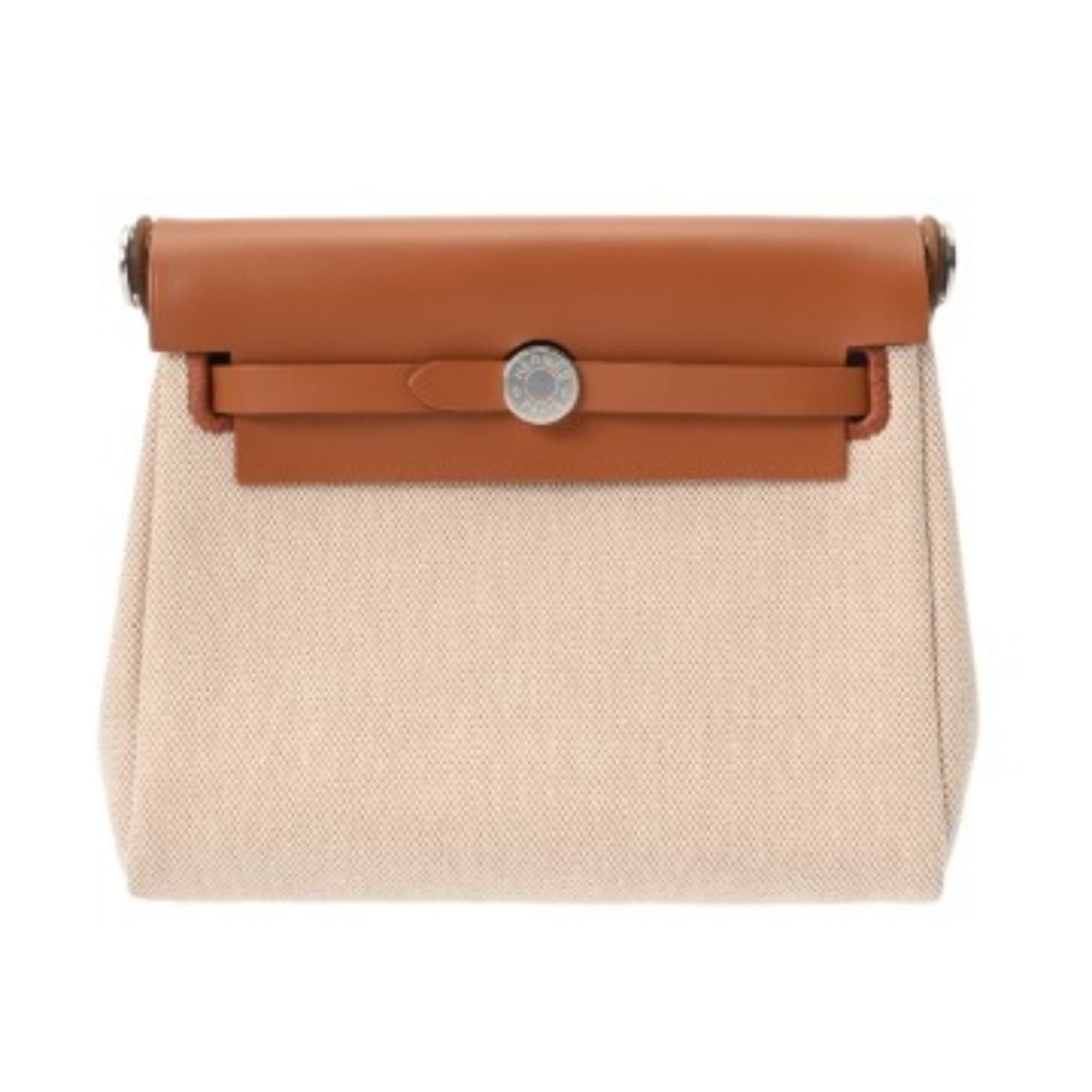 Hermes Ecru Fauve Leather Canvas Handbag (Pre-Owned)