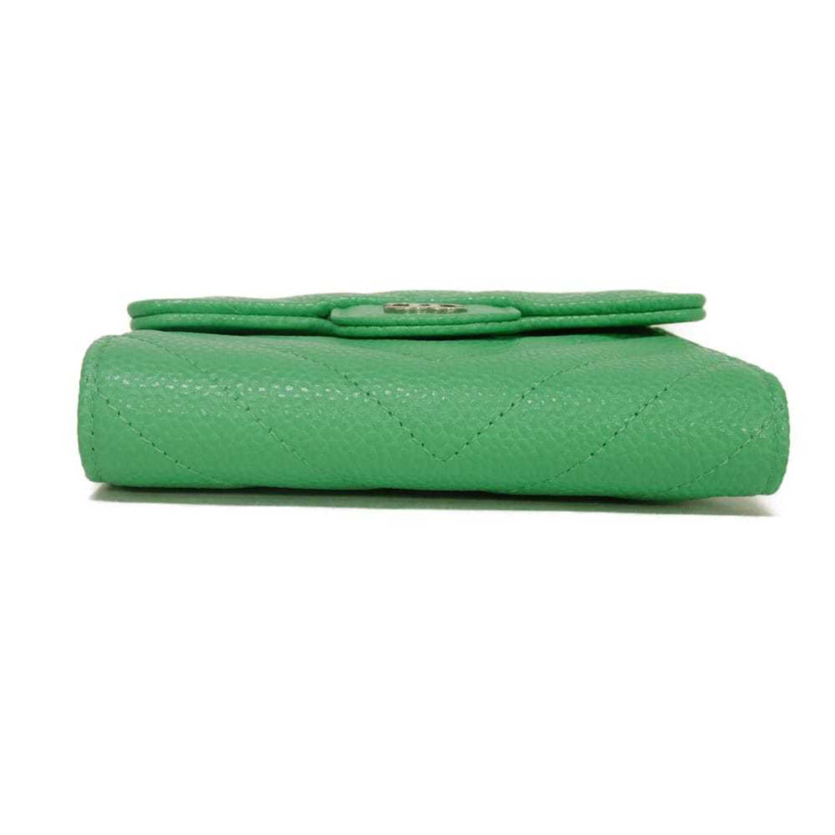 Chanel Light Green Grained Calfskin Wallet (Tri-Fold) (Pre-Owned)