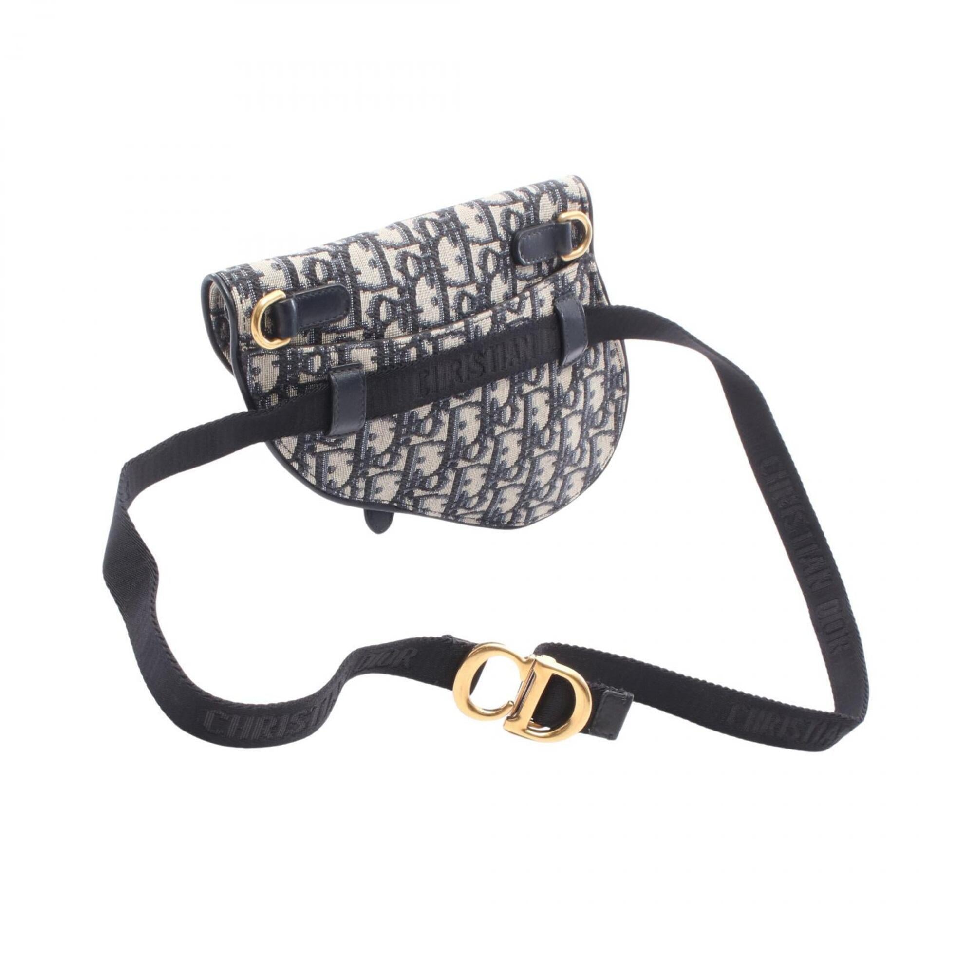 Christian Dior Beige Navy Canvas Leather Fanny Pack Handbag Saddle Bag (Pre-Owned)