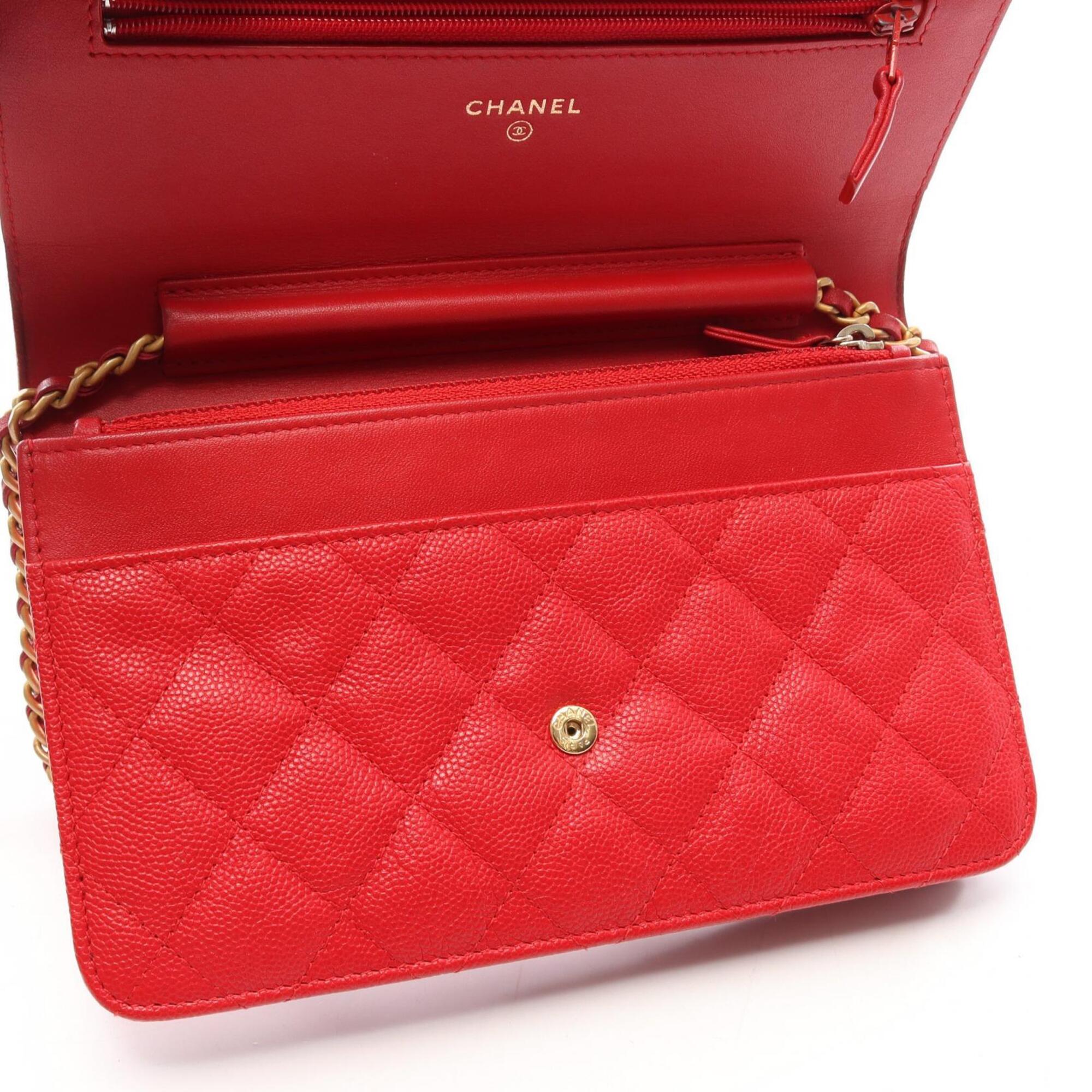 Chanel Red Color Grained Calfskin Handbag Shoulder Bag (Pre-Owned)