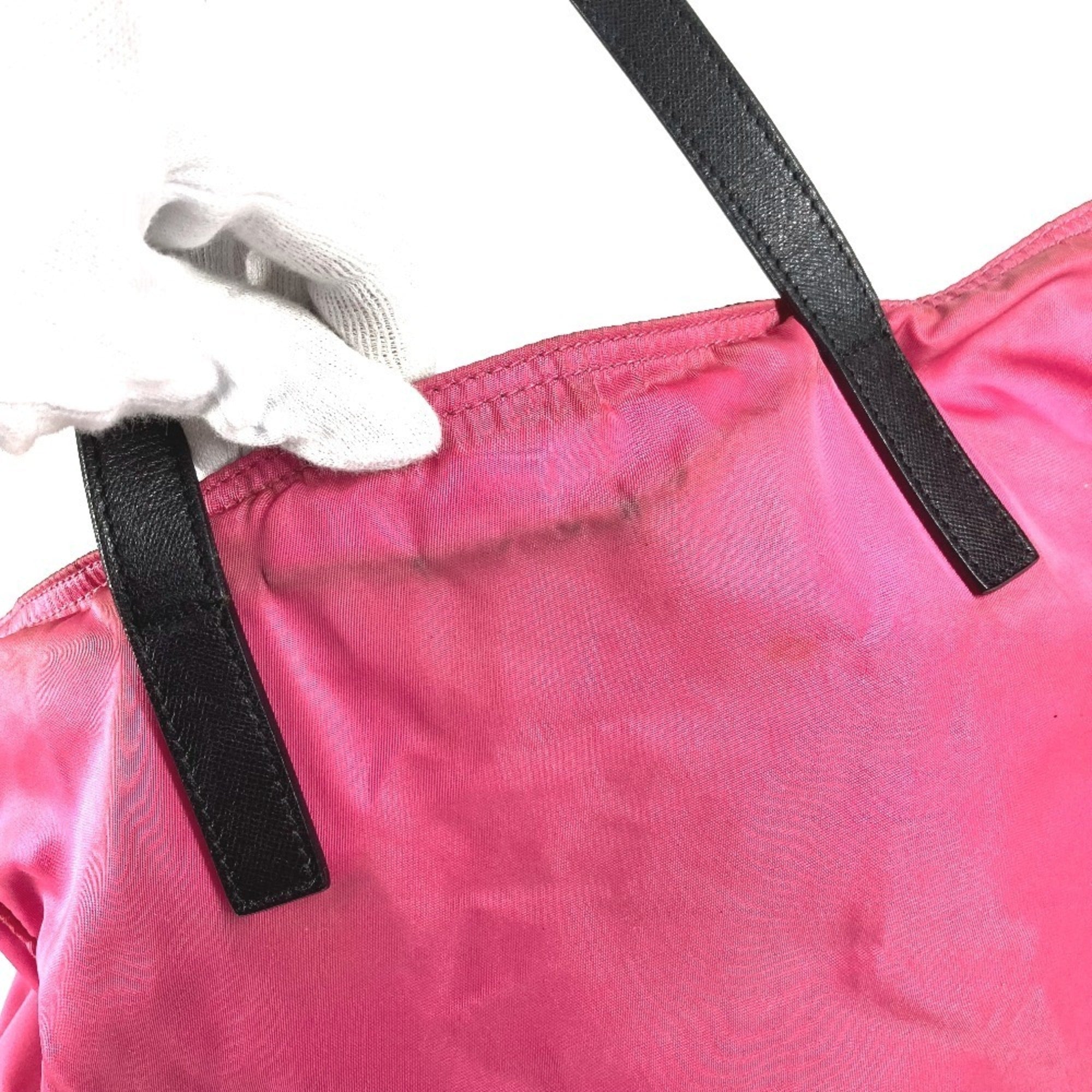 Prada Black Pink Nylon Leather Handbag Shoulder Bag Tote Bag (Pre-Owned)
