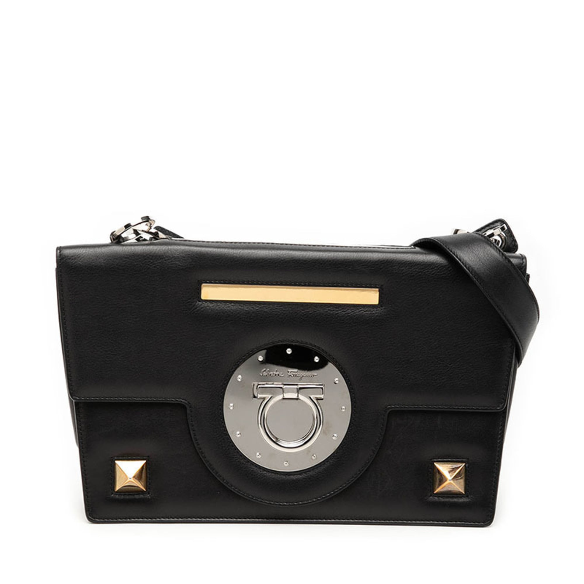 Salvatore Ferragamo Black Leather Handbag Shoulder Bag (Pre-Owned)