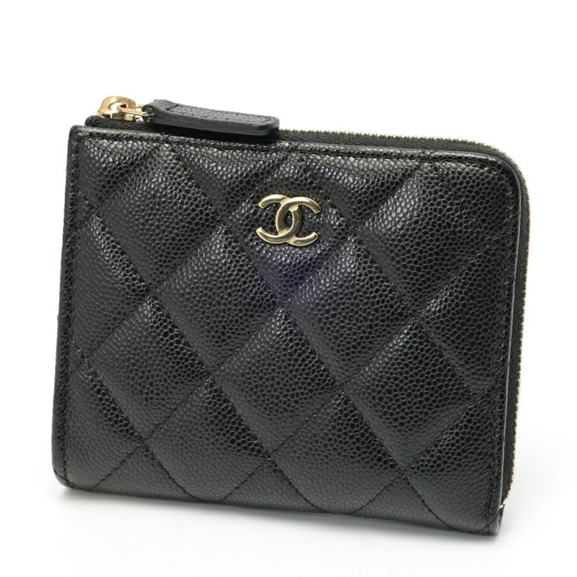 Chanel Black Grained Calfskin Wallet (Bi-Fold) (Pre-Owned)