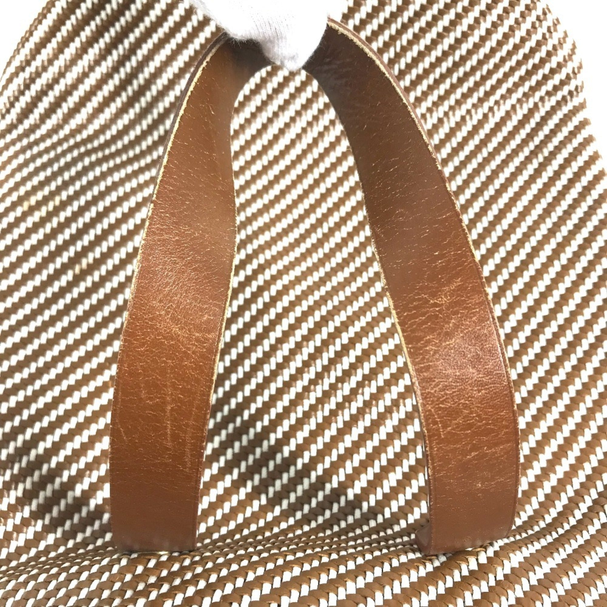 Hermes Brown Leather Canvas Handbag Tote Bag (Pre-Owned)