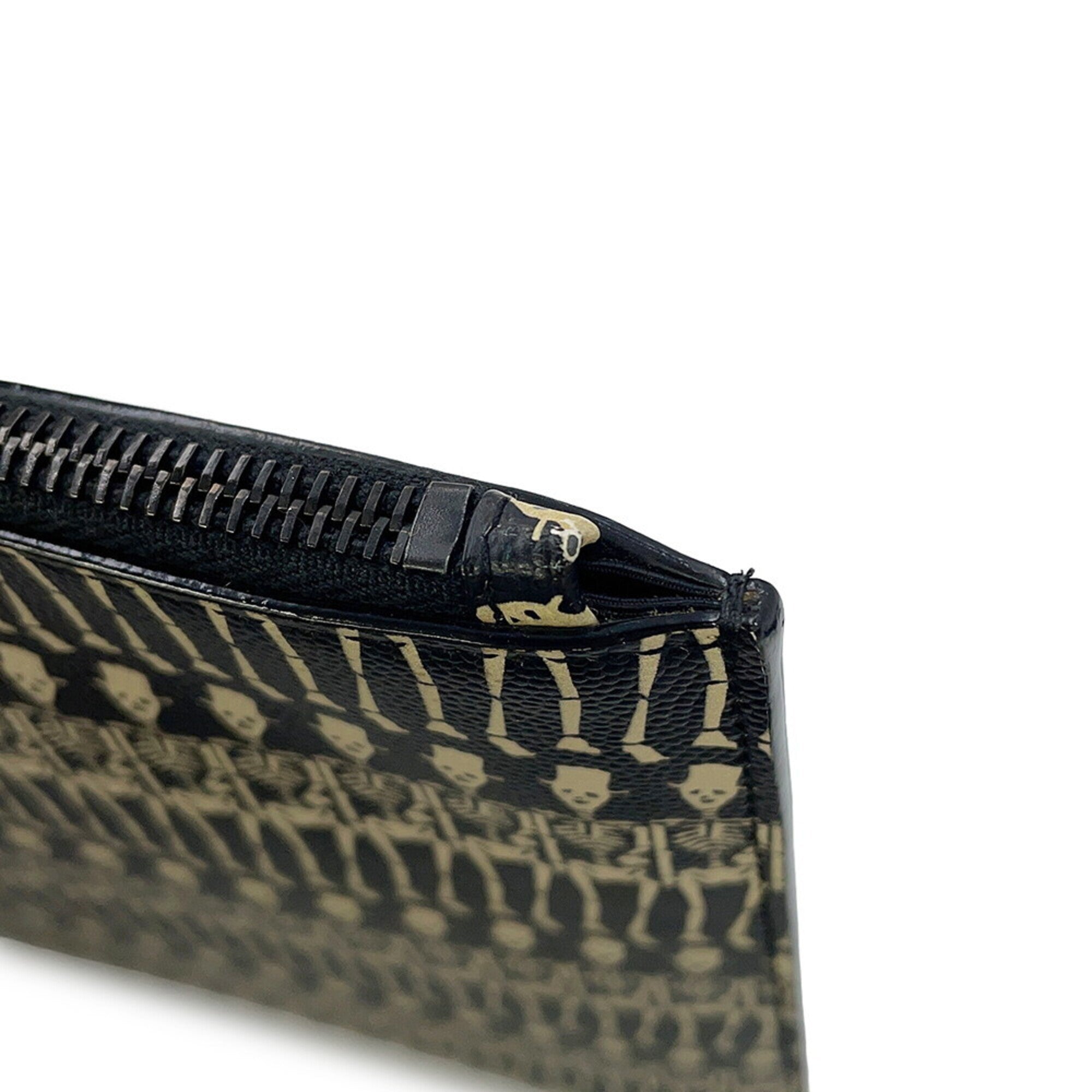 Yves Saint Laurent Beige Black Leather Clutch Bag Handbag (Pre-Owned)