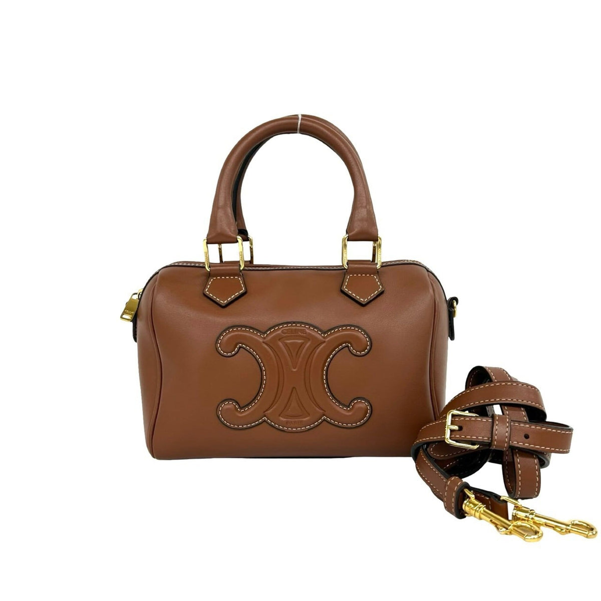 Celine Brown Leather Boston Bag Handbag Shoulder Bag (Pre-Owned)