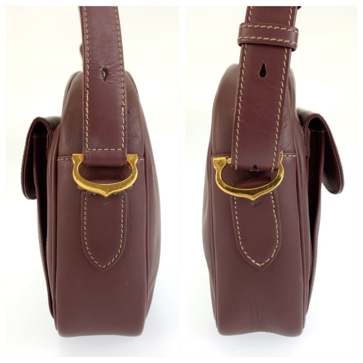 Cartier Wine Red Leather Pochette Shoulder Bag (Pre-Owned)