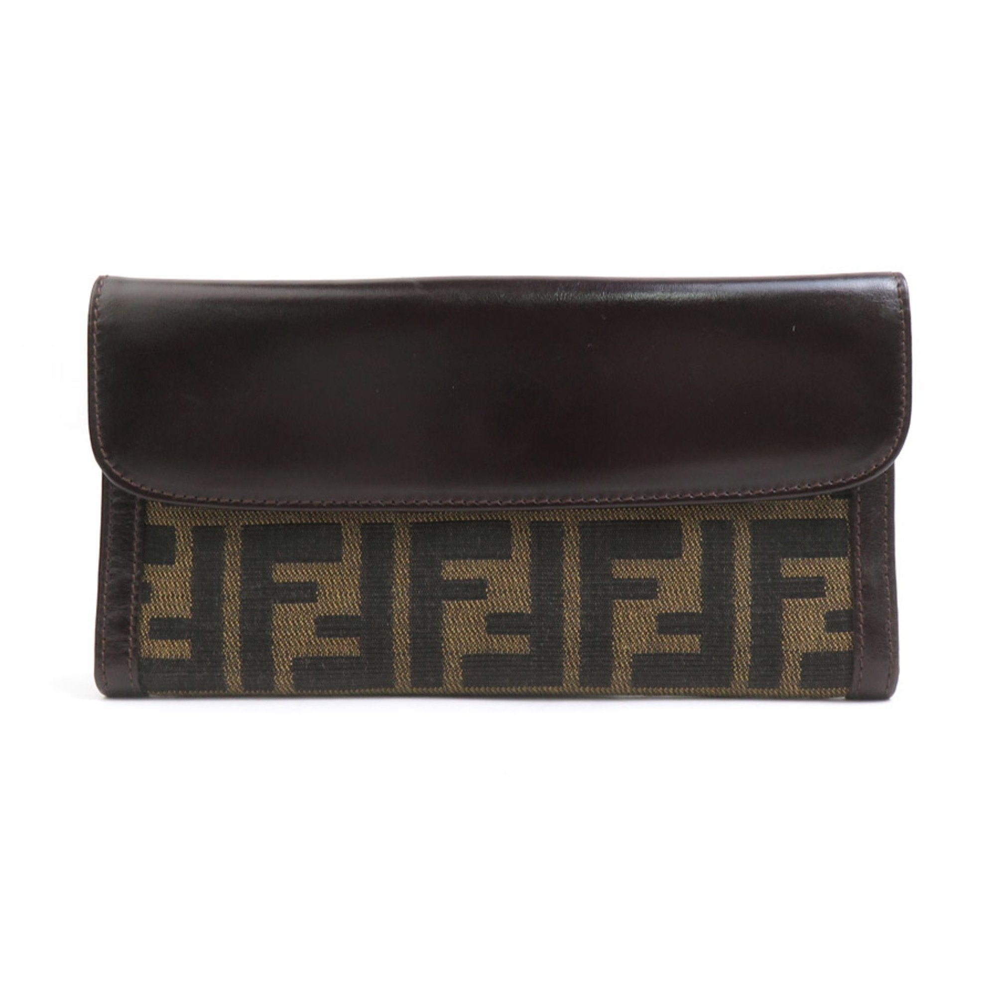 Fendi Brown Canvas Leather Long Wallet (Bi-Fold) (Pre-Owned)