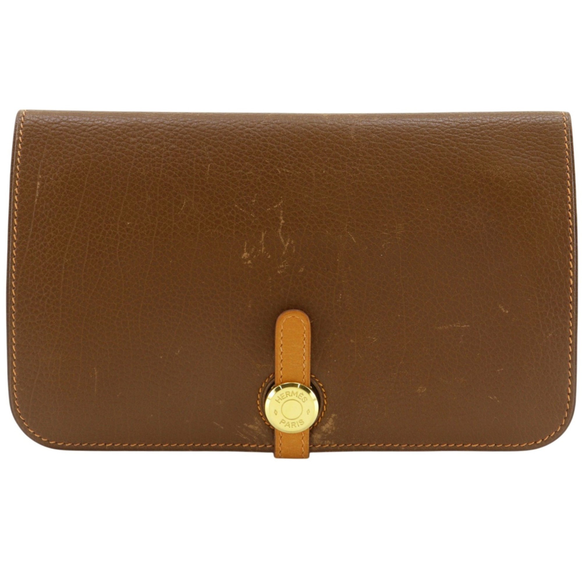 Hermes Brown Togo Leather Long Wallet (Bi-Fold) (Pre-Owned)