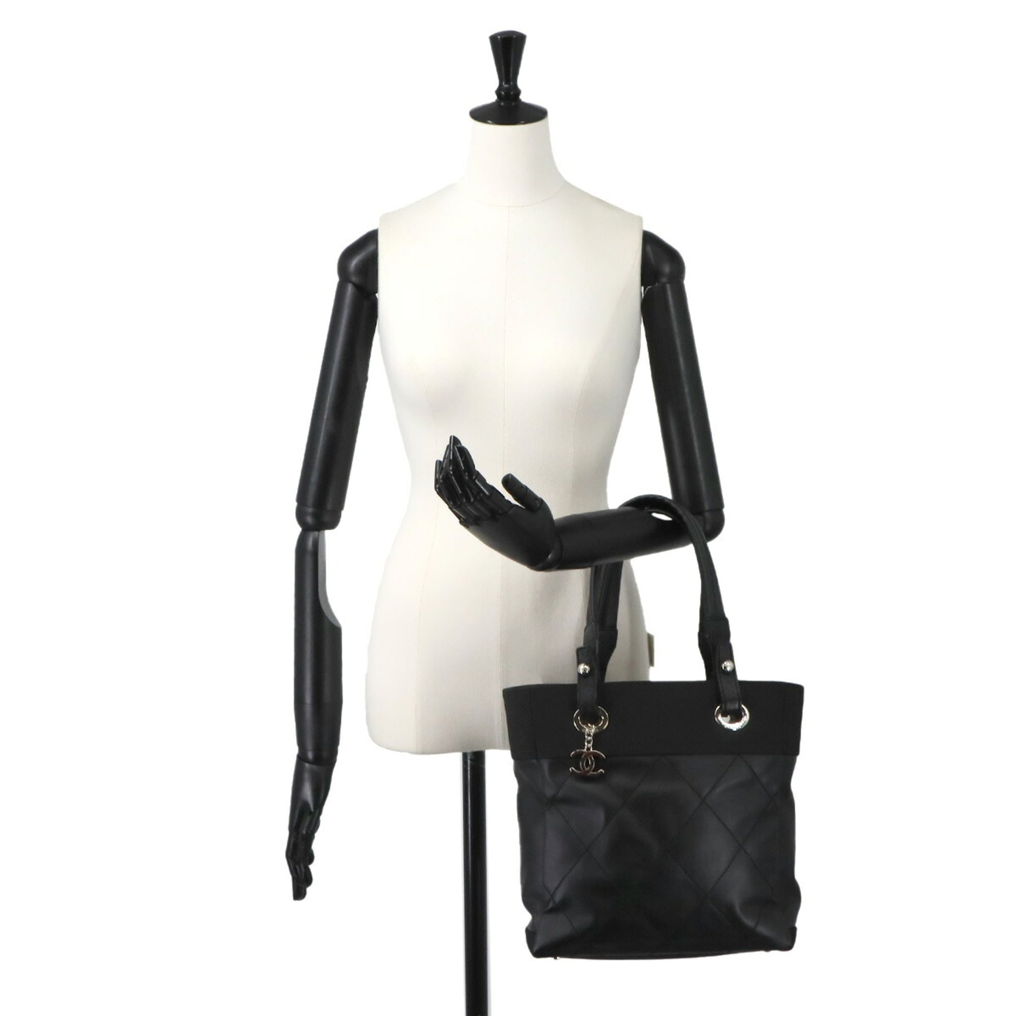 Chanel Paris Biarritz Black Nylon Pvc Leather Handbag Tote Bag (Pre-Owned)