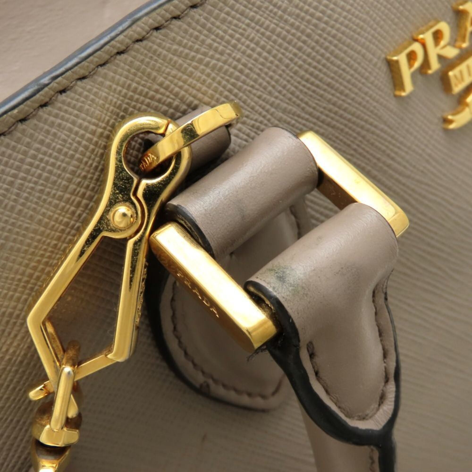 Prada Grayish Saffiano Triangle Leather Shoulder Bag (Pre-Owned)