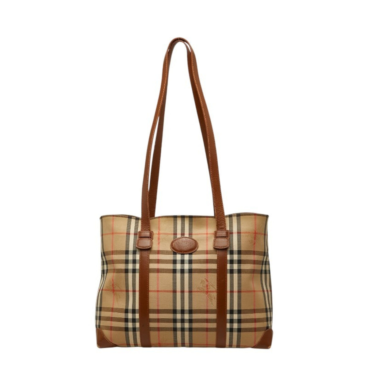 Burberry Beige Black Canvas Leather Pvc Shoulder Bag Tote Bag (Pre-Owned)