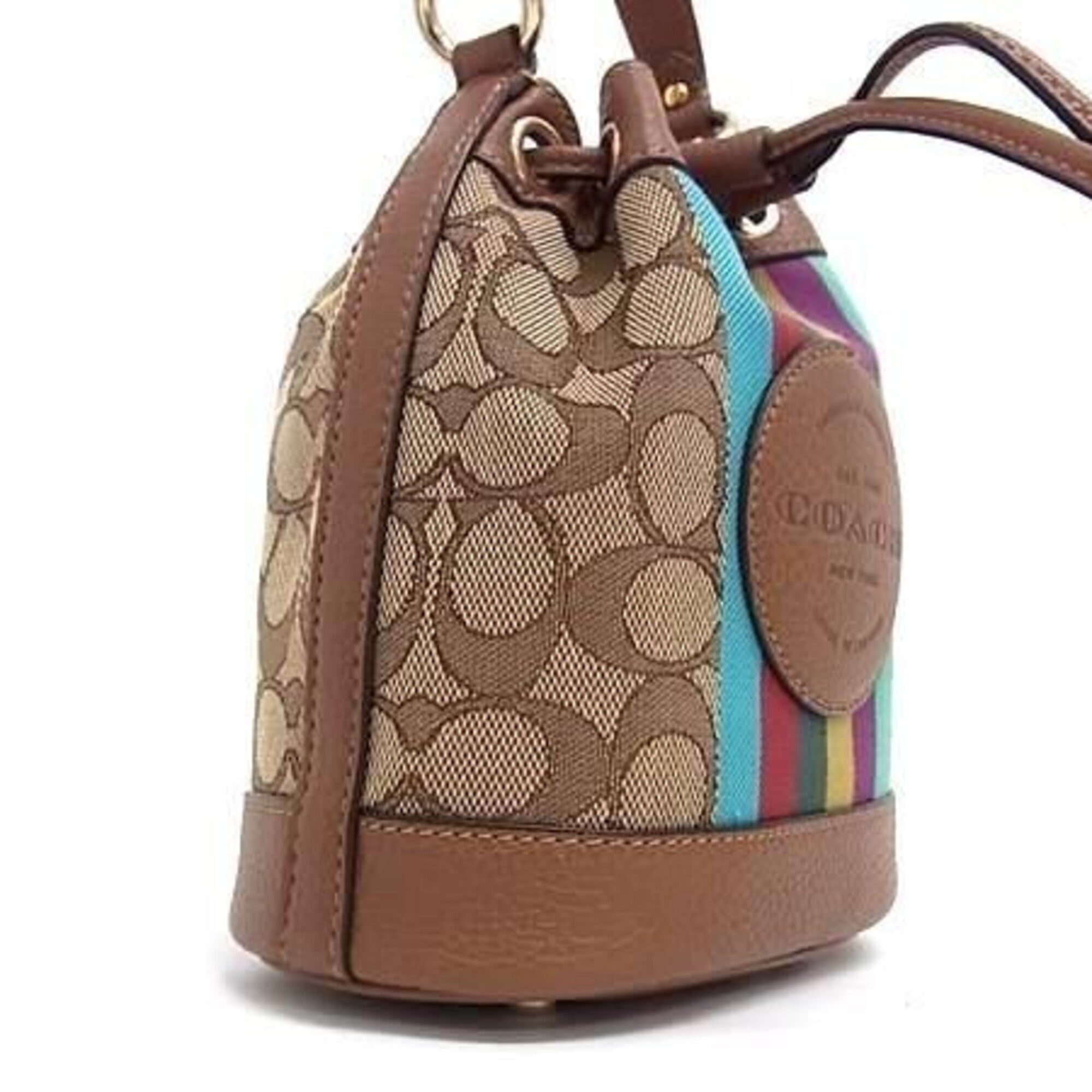 Coach Signature Brown Multi-Color Canvas Leather Handbag (Pre-Owned)