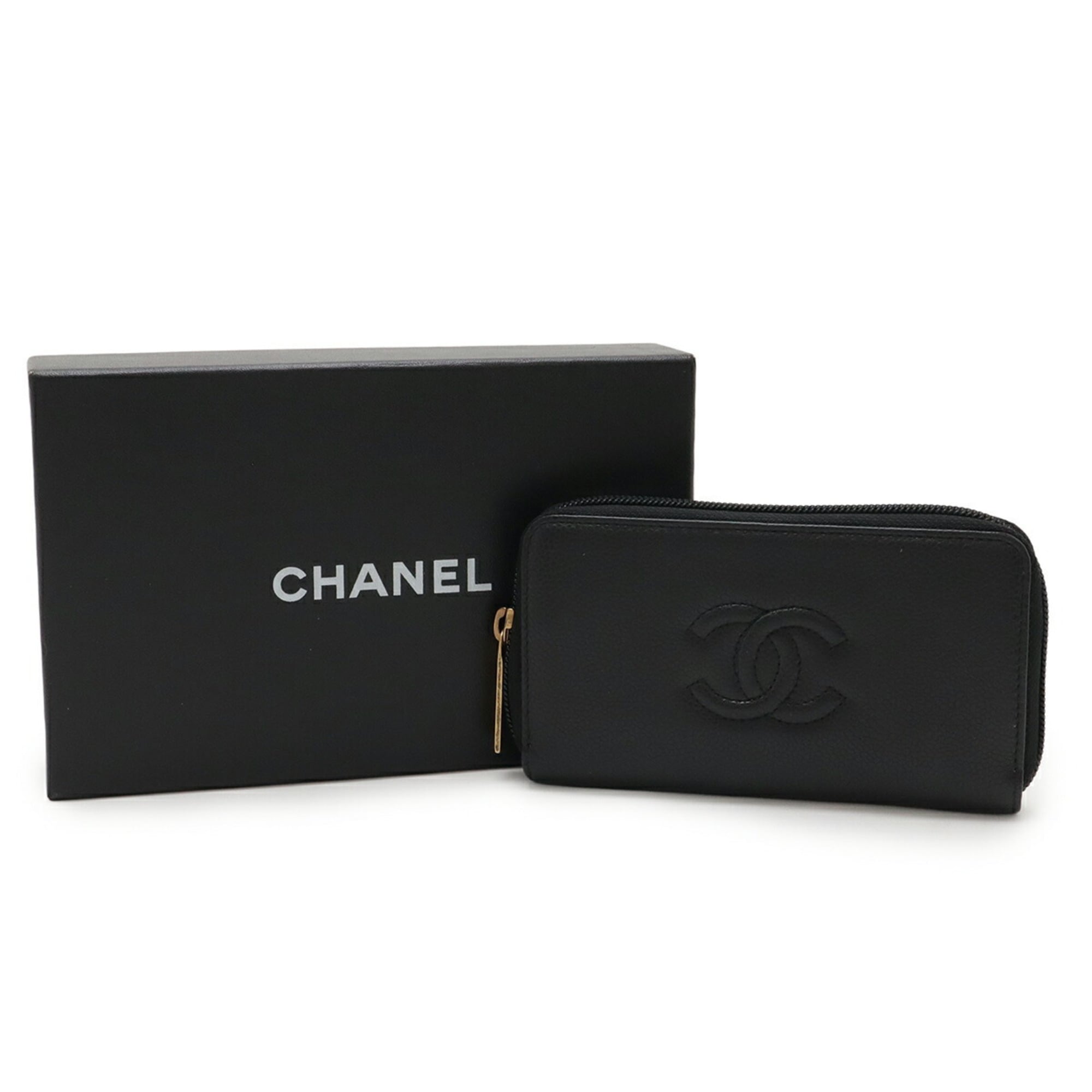 Chanel Black Grained Calfskin Leather Long Wallet (Bi-Fold) (Pre-Owned)
