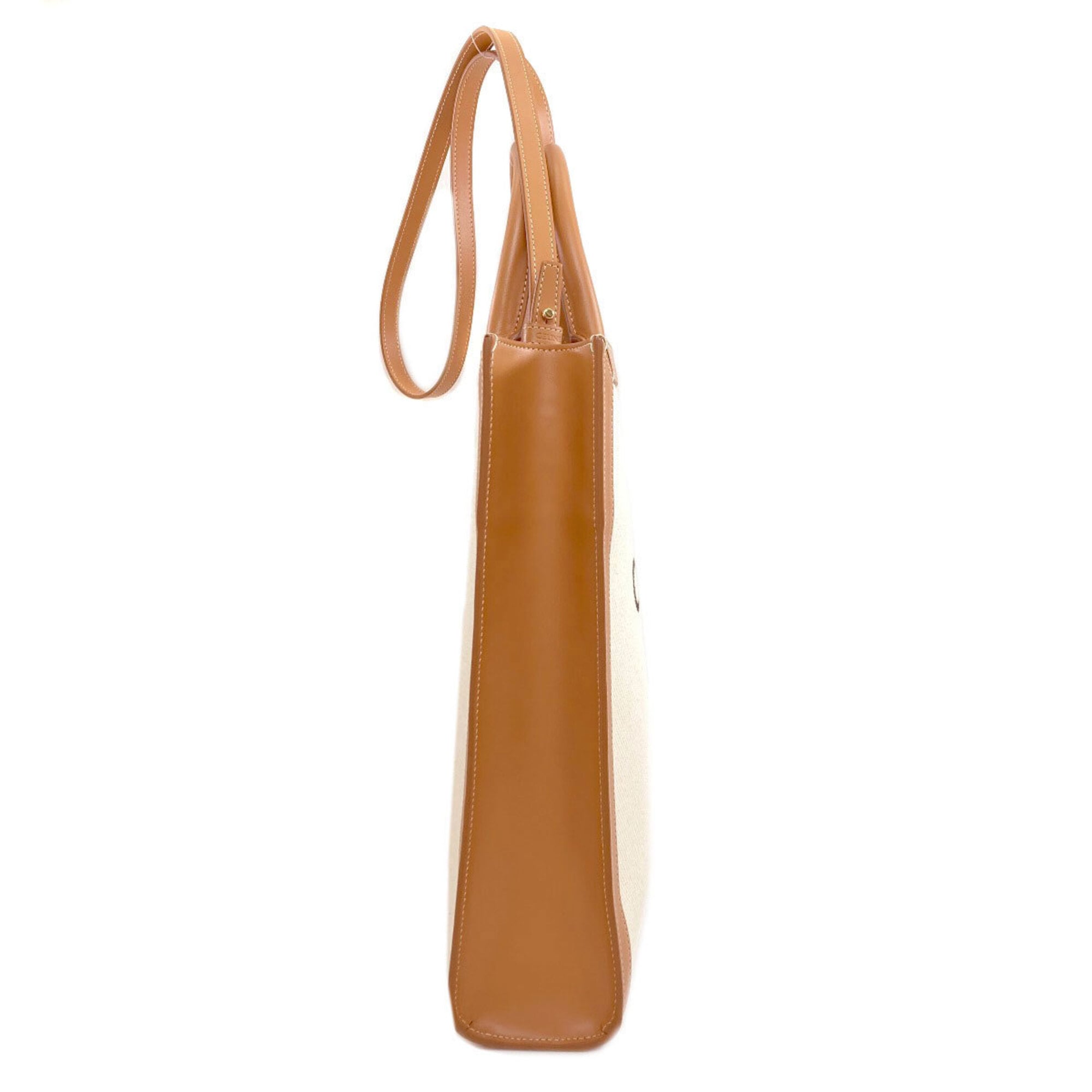 Celine Beige White Canvas Leather Handbag (Pre-Owned)