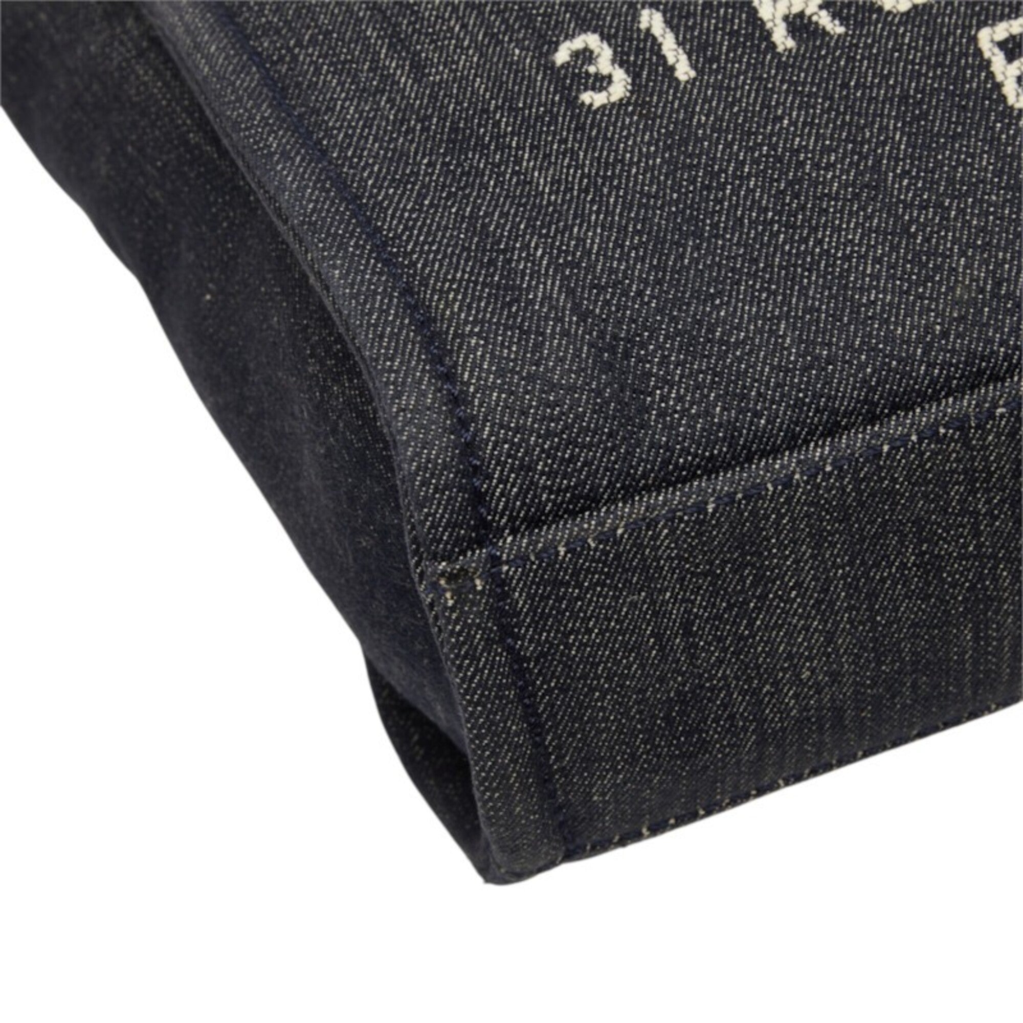 Chanel Navy Canvas Leather Shoulder Bag Tote Bag (Pre-Owned)