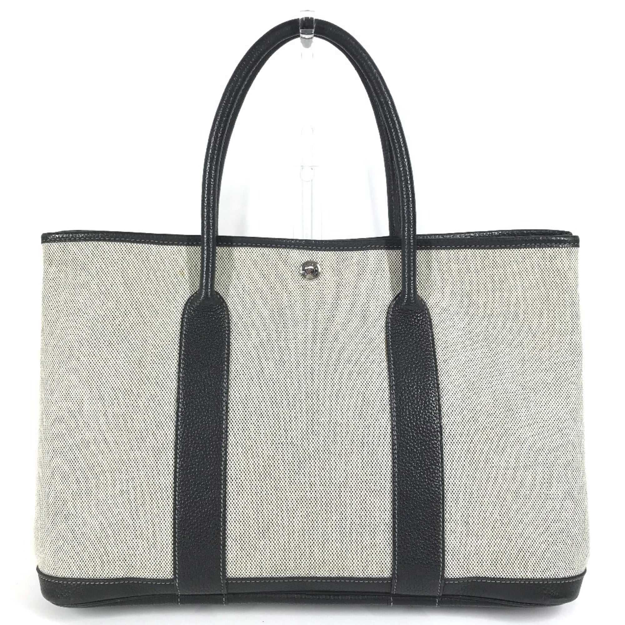 Hermes Garden Black Gray Toile H Leather Handbag Tote Bag (Pre-Owned)