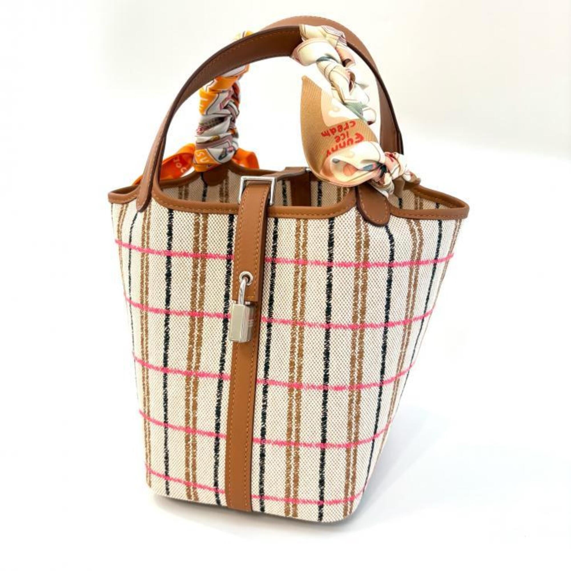 Hermes Beige Brown Cream Ecru Fauve Orange Toile H Swift Leather Handbag (Pre-Owned)