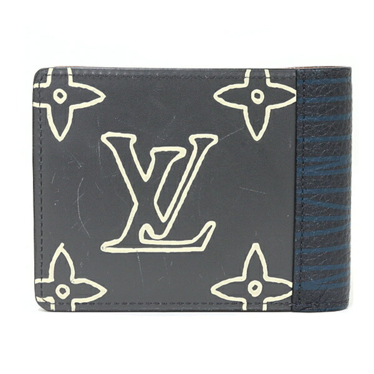 Louis Vuitton Monogram Eclipse Black Blue Monogram Eclipse Leather Wallet (Bi-Fold) (Pre-Owned)