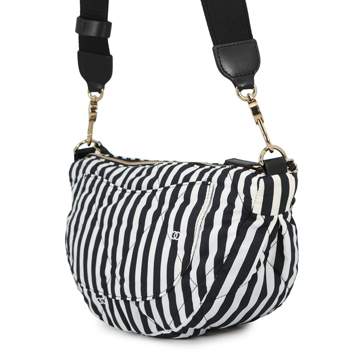 Chanel Black White Nylon Handbag Shoulder Bag (Pre-Owned)