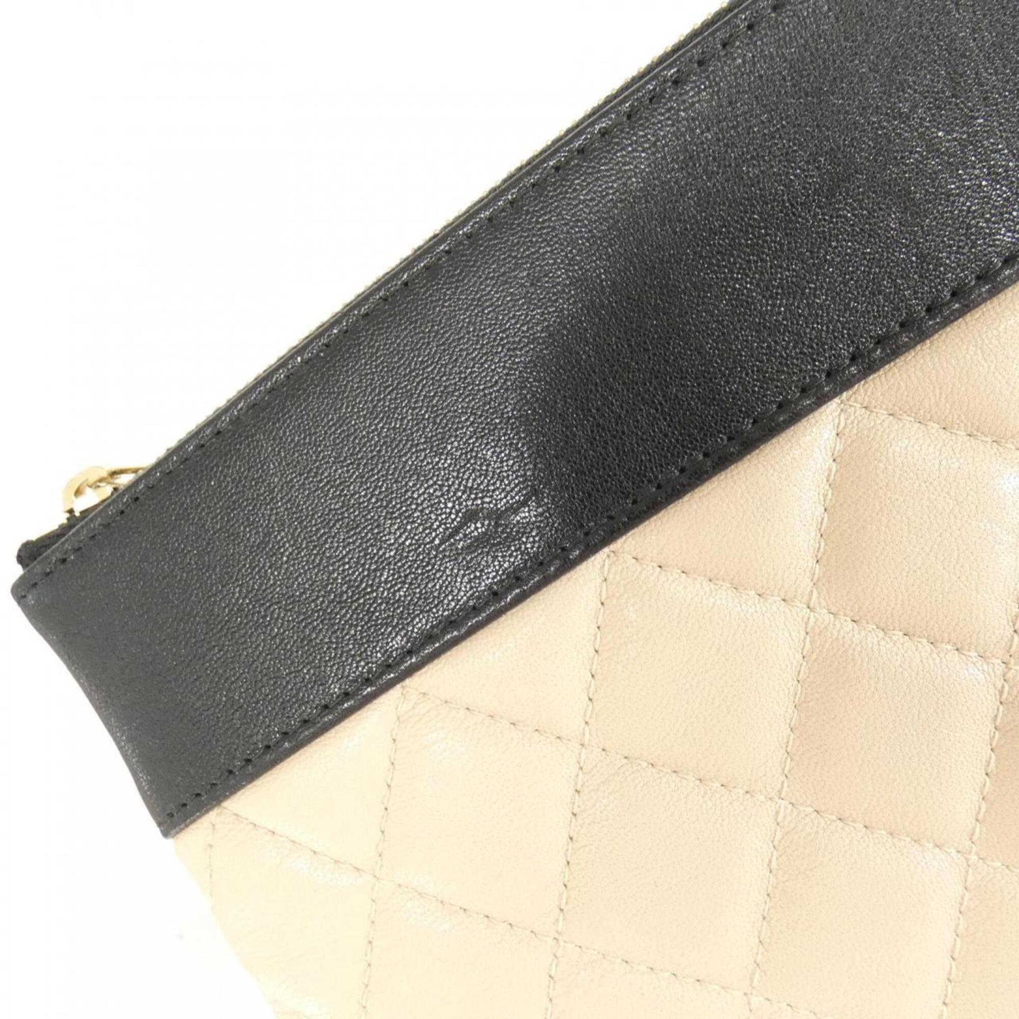 Chanel Beige Black Leather Handbag Pouch (Pre-Owned)