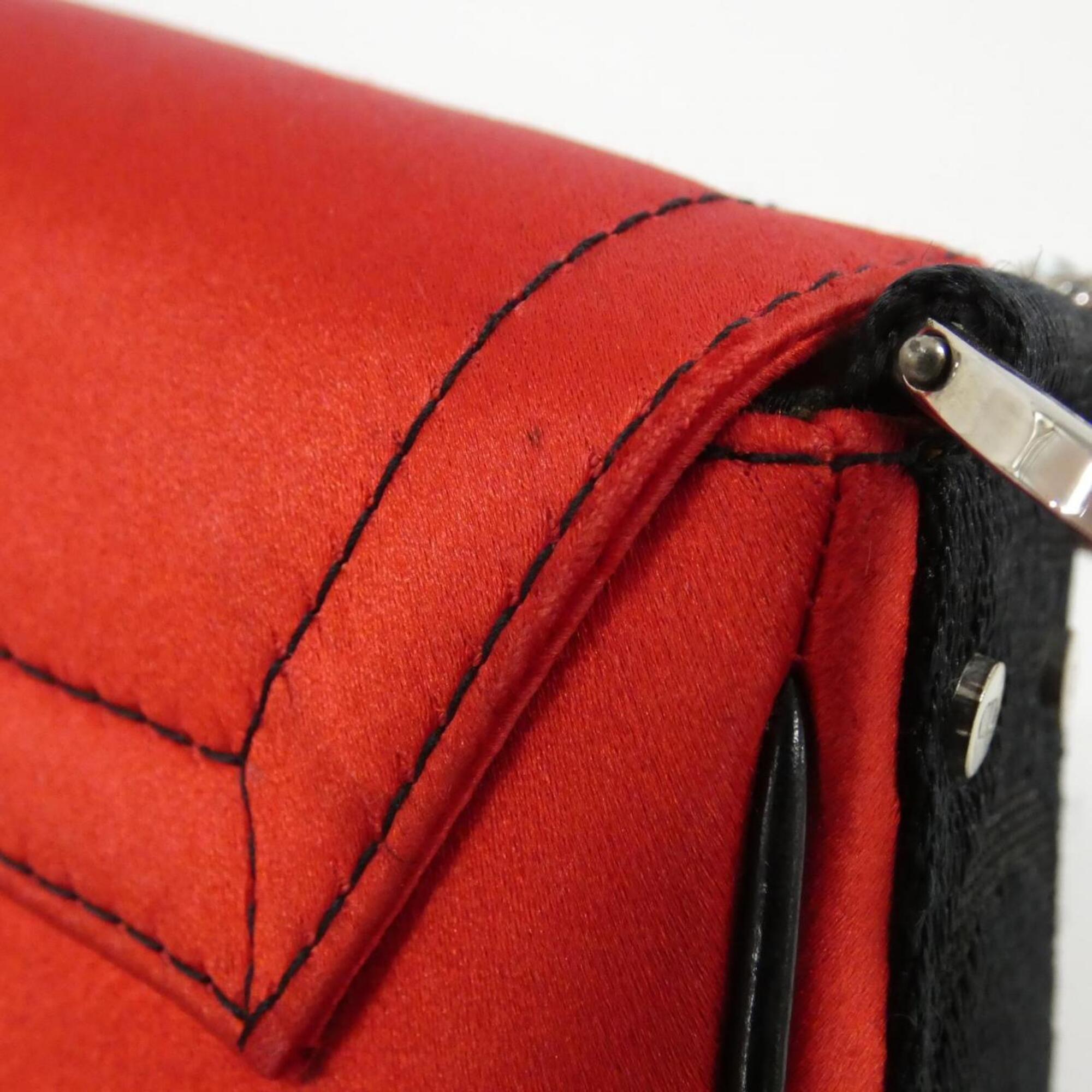 Christian Dior Black Red Color Satin Handbag (Pre-Owned)