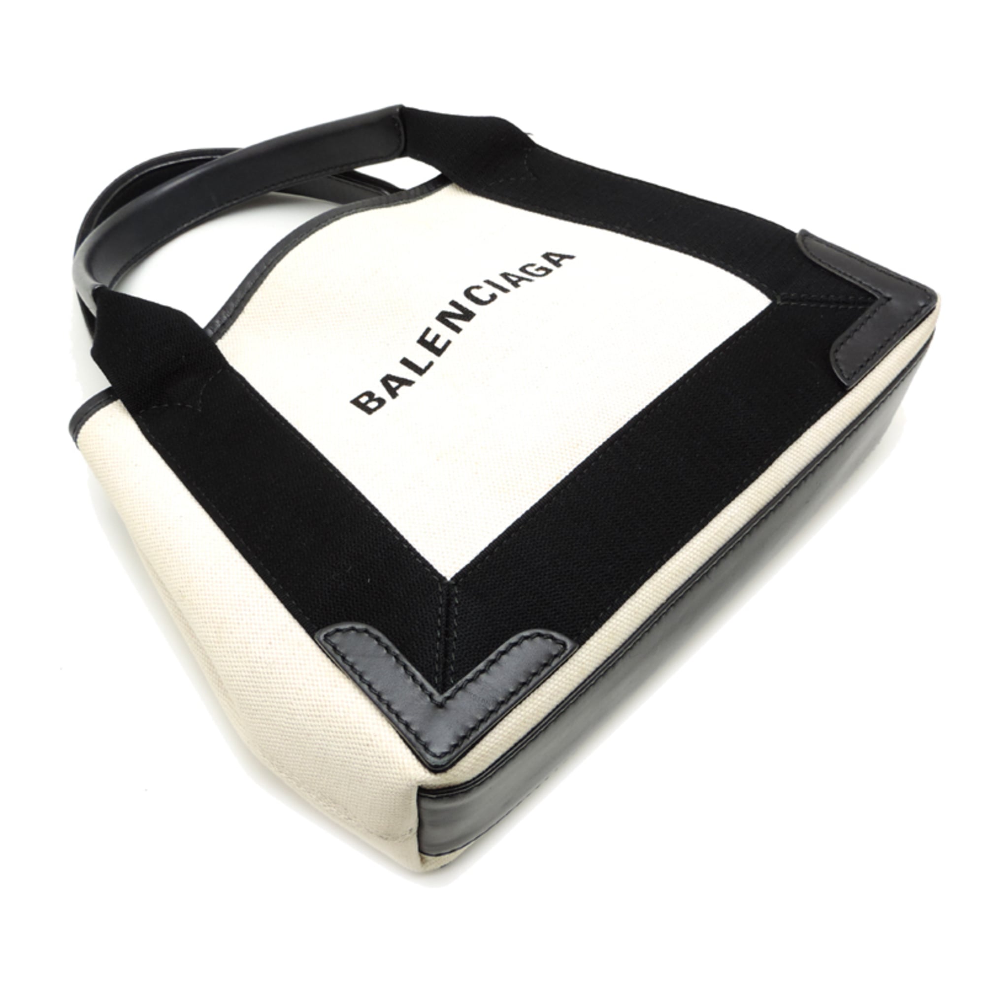 Balenciaga Black White Canvas Leather Handbag Pouch (Pre-Owned)