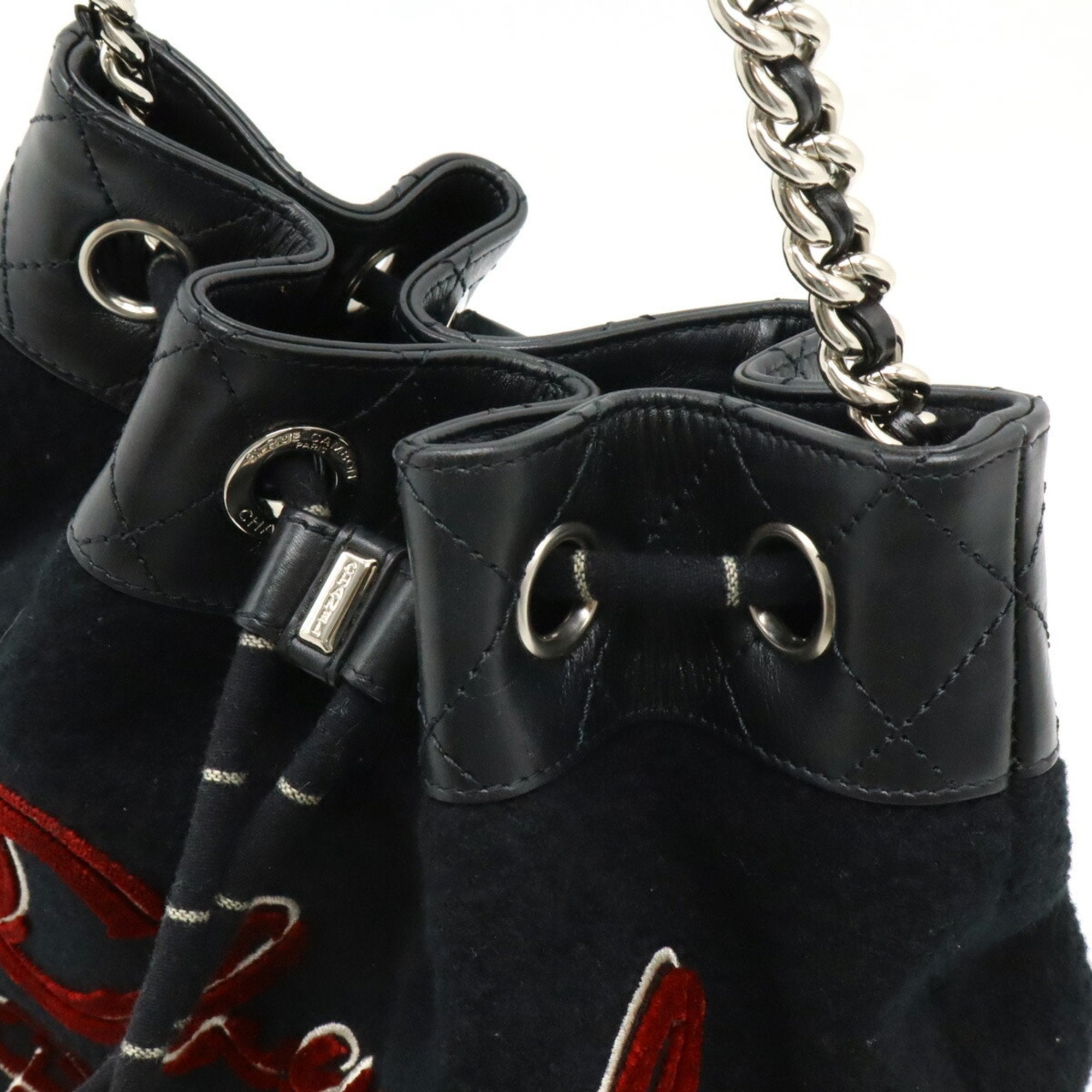Chanel Black Red Color Wool Leather Shoulder Bag (Pre-Owned)
