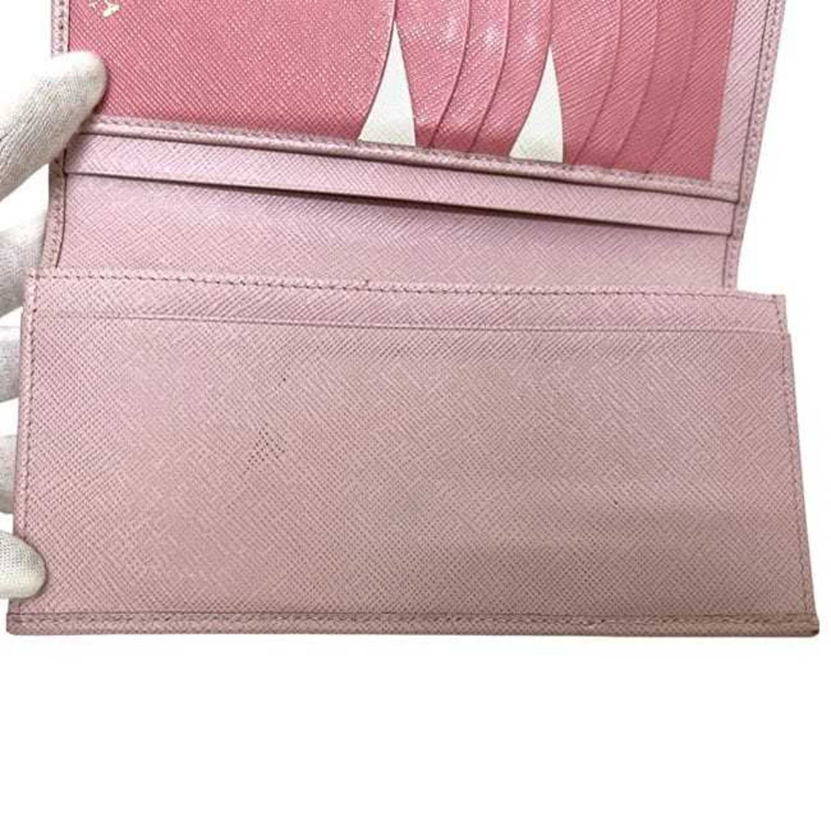 Prada Pink Leather Saffiano Triangle Long Wallet (Bi-Fold) (Pre-Owned)
