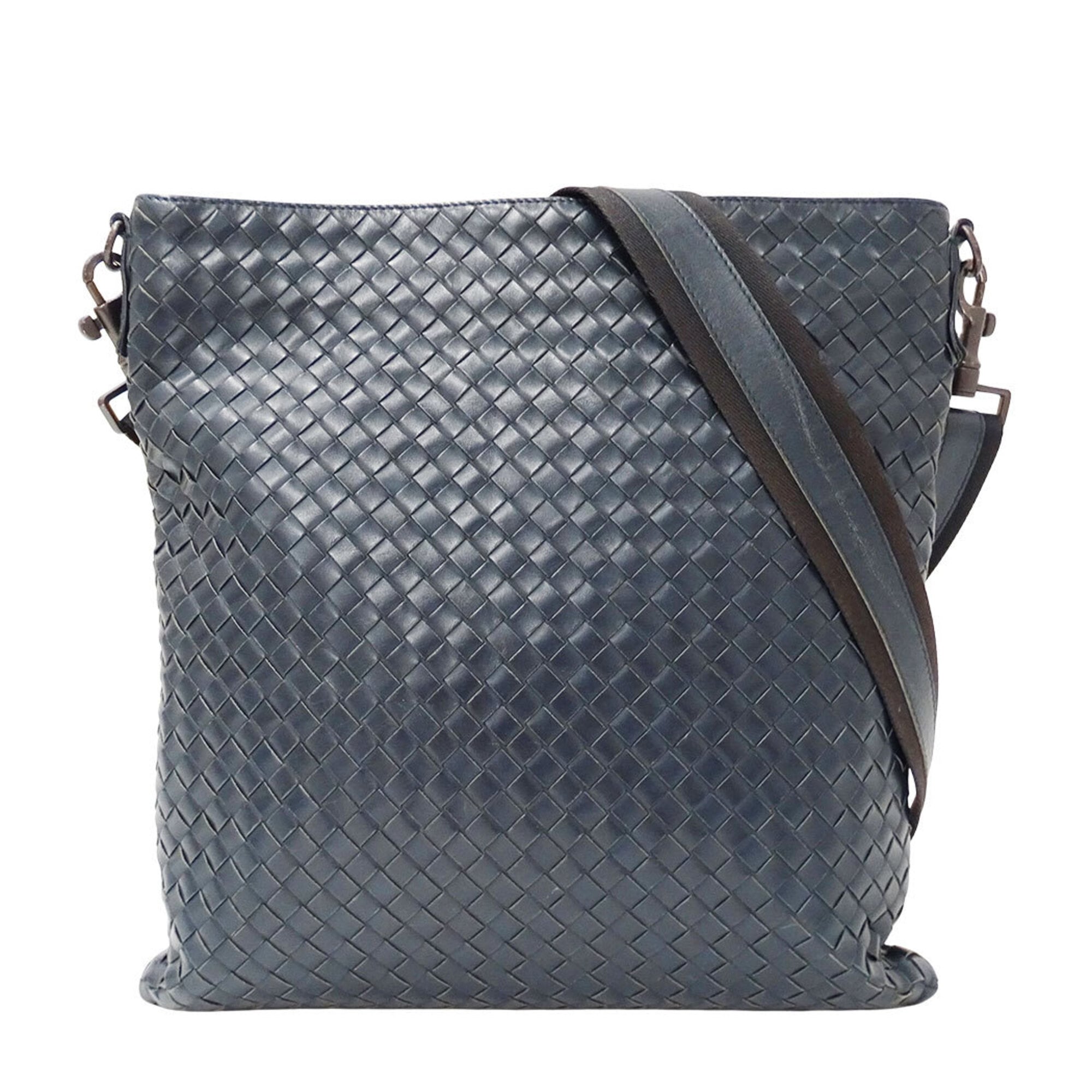 Bottega Veneta Navy Yellow Intrecciato Handbag Shoulder Bag (Pre-Owned)