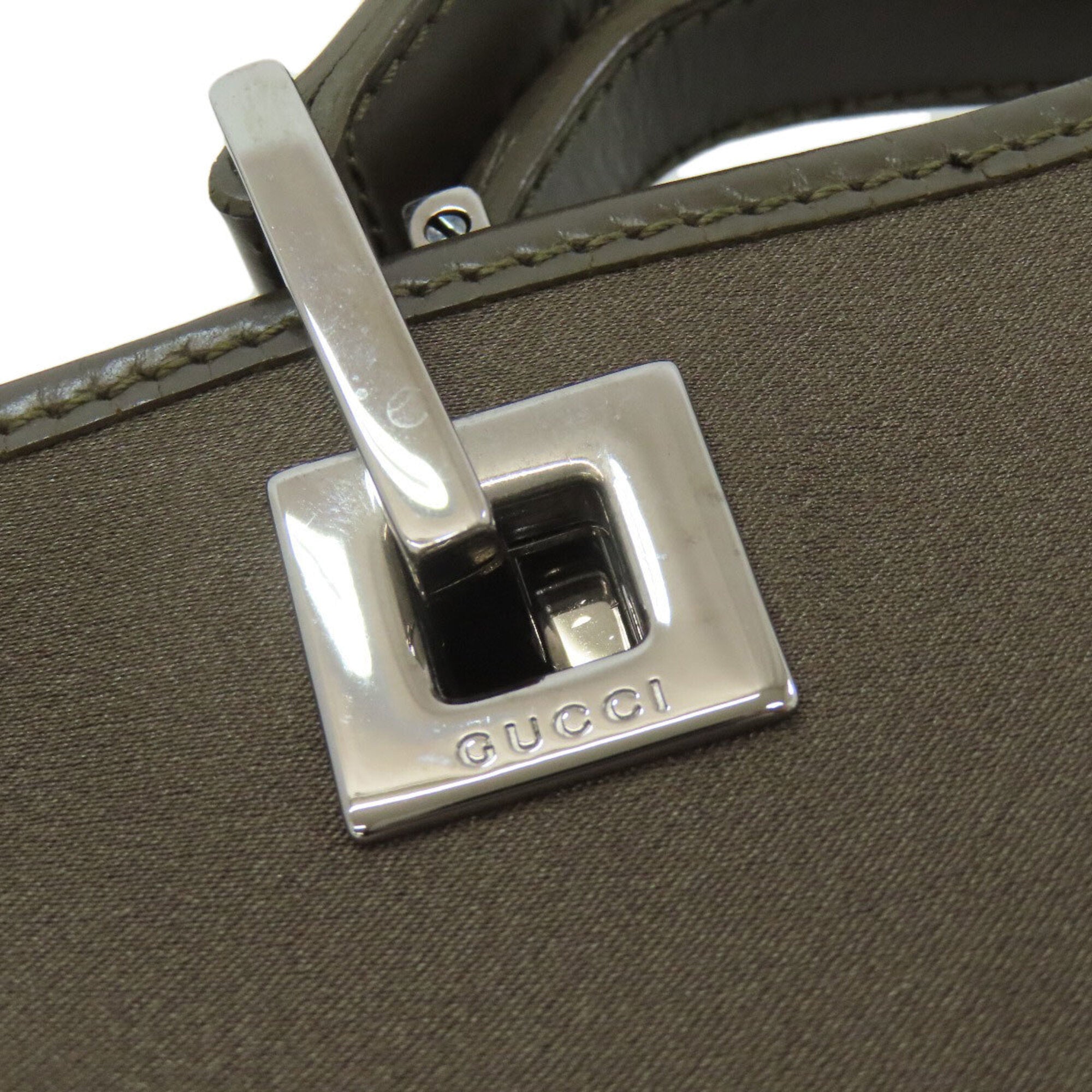 Gucci Khaki Brown Nylon Leather Tote Bag (Pre-Owned)