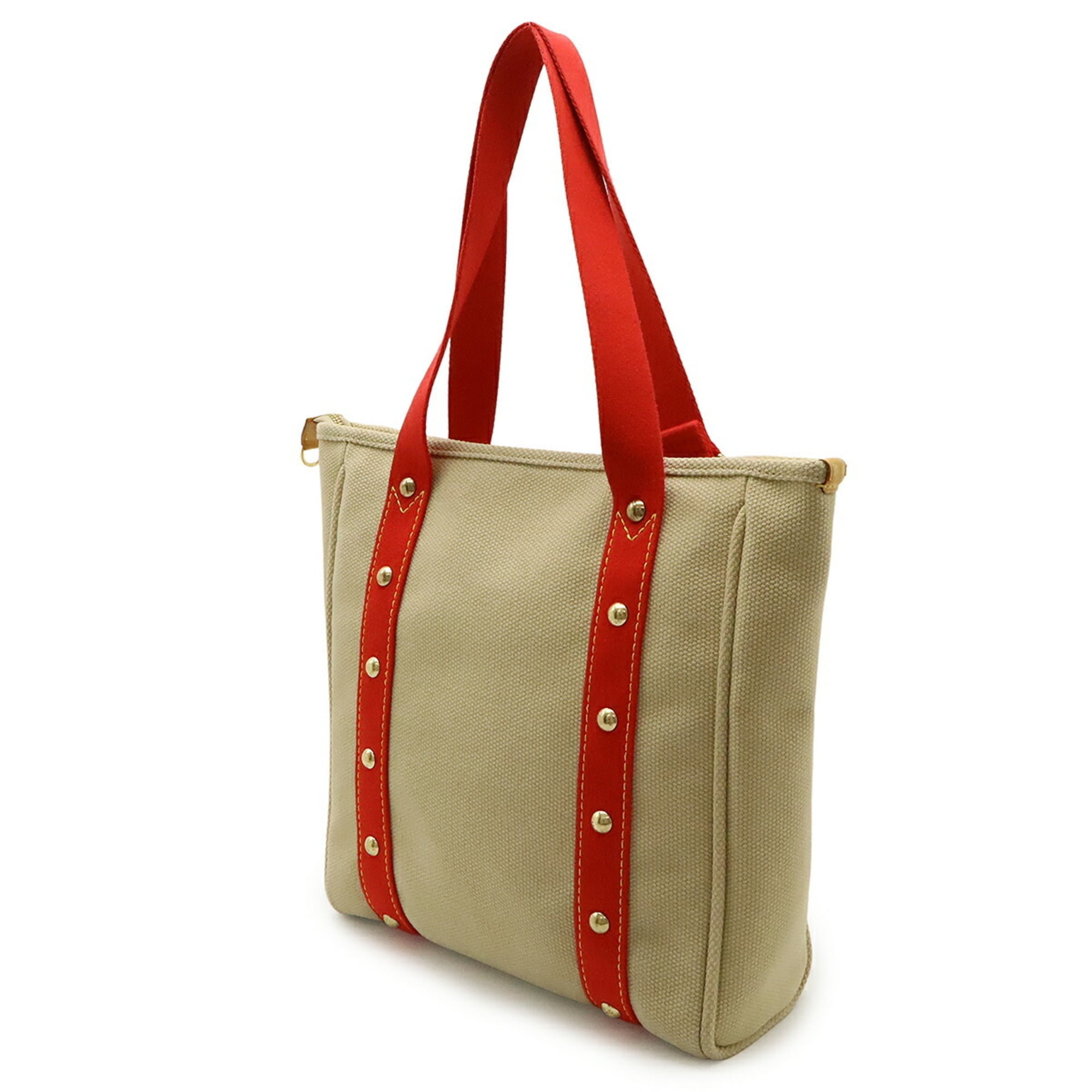 Louis Vuitton Beige Red Color Canvas Shoulder Bag Tote Bag (Pre-Owned)