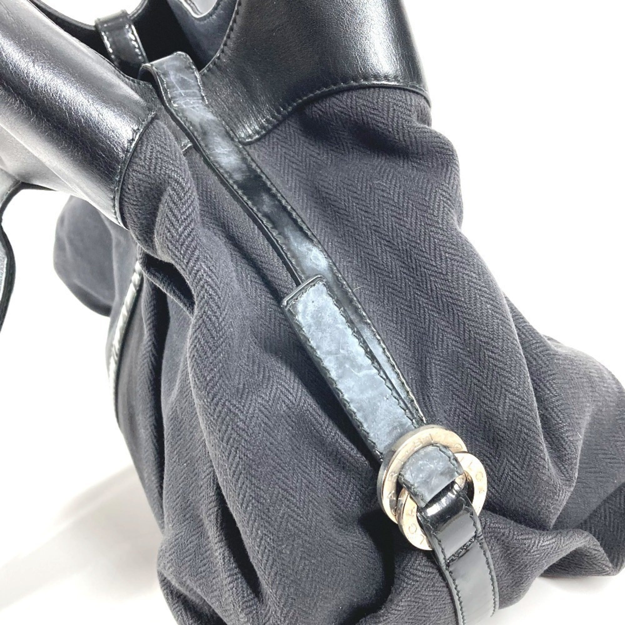 Bvlgari Chandra Black Leather Canvas Shoulder Bag Tote Bag (Pre-Owned)