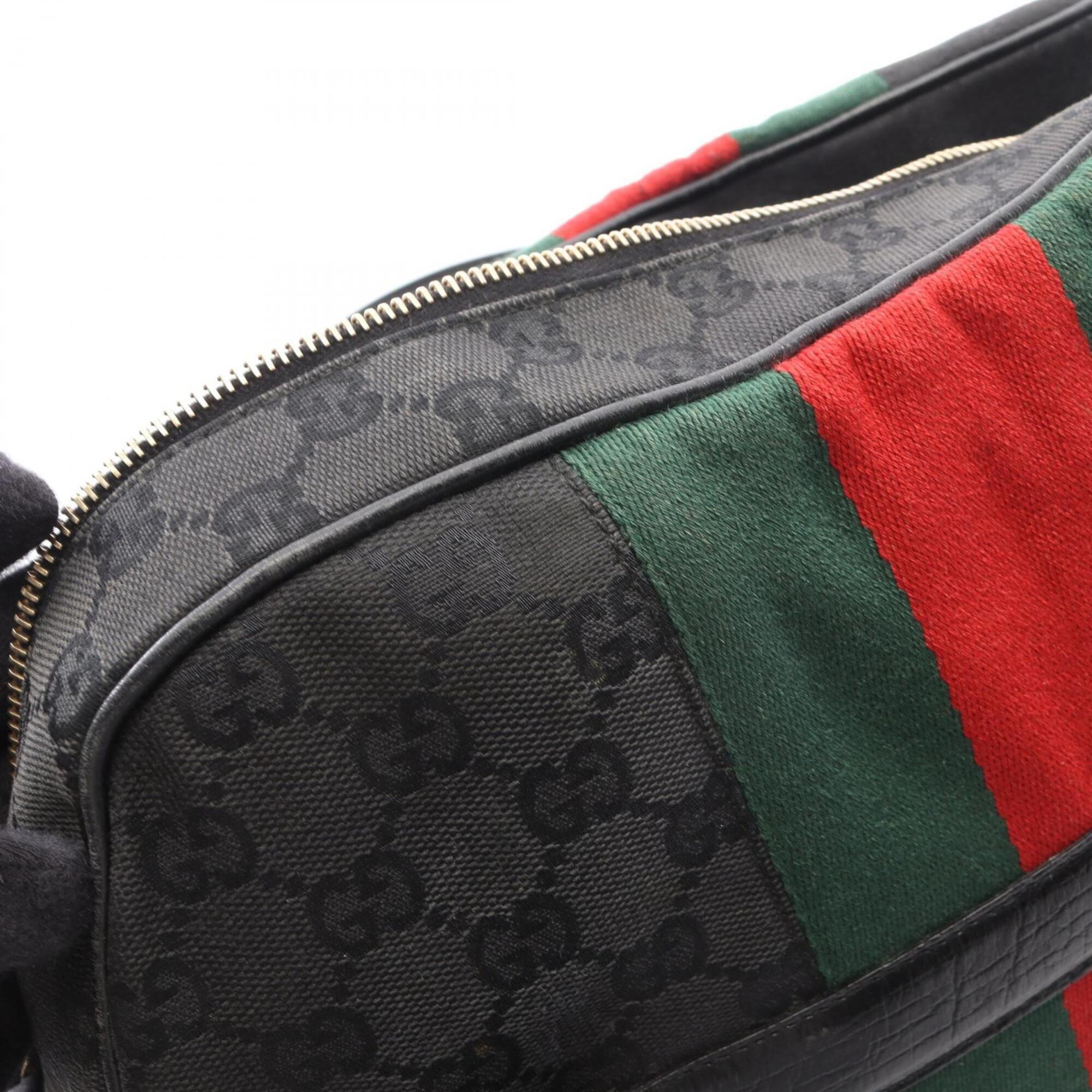 Gucci Black Green Red Color Gg Canvas Leather Handbag (Pre-Owned)