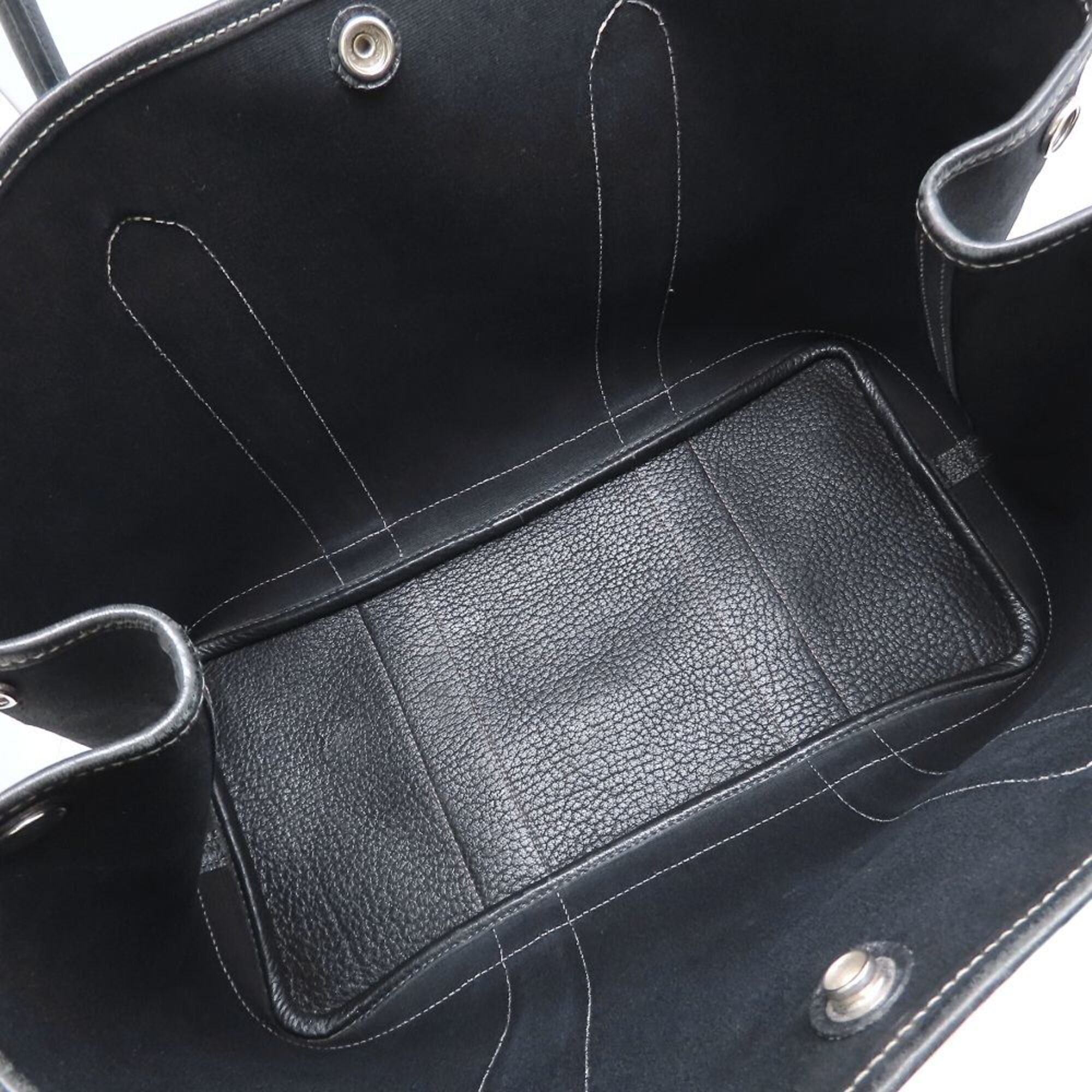 Hermes Black Toile Officier Buffalo Leather Handbag (Pre-Owned)