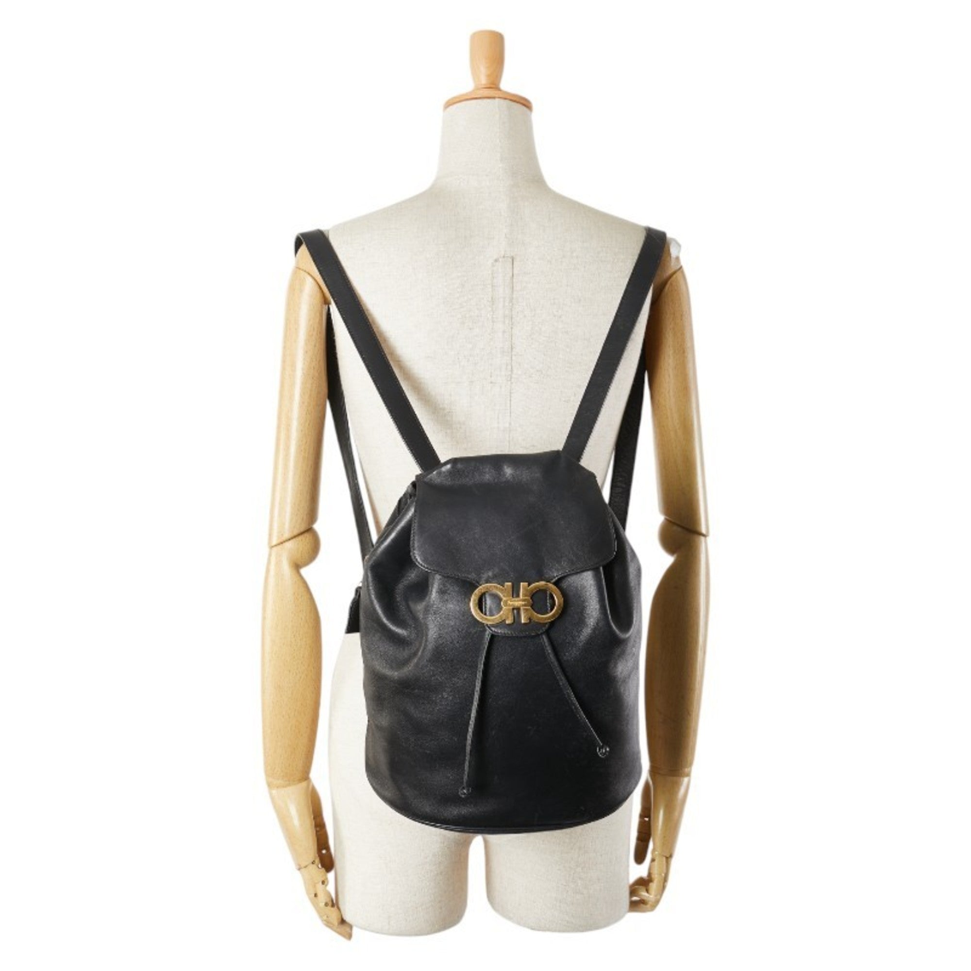 Salvatore Ferragamo Gancini Black Leather Backpack (Pre-Owned)