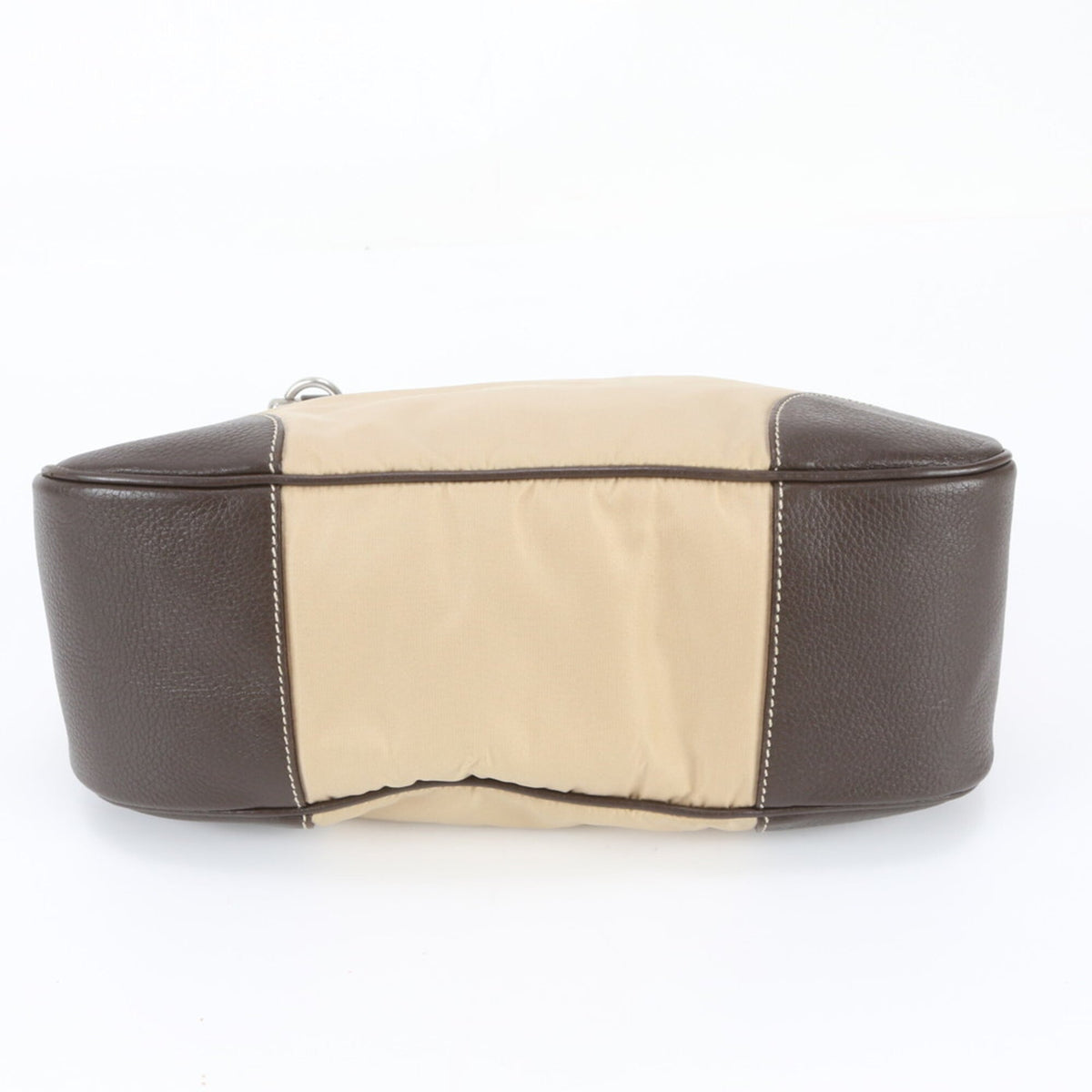 Prada Beige Leather Nylon Handbag Shoulder Bag (Pre-Owned)