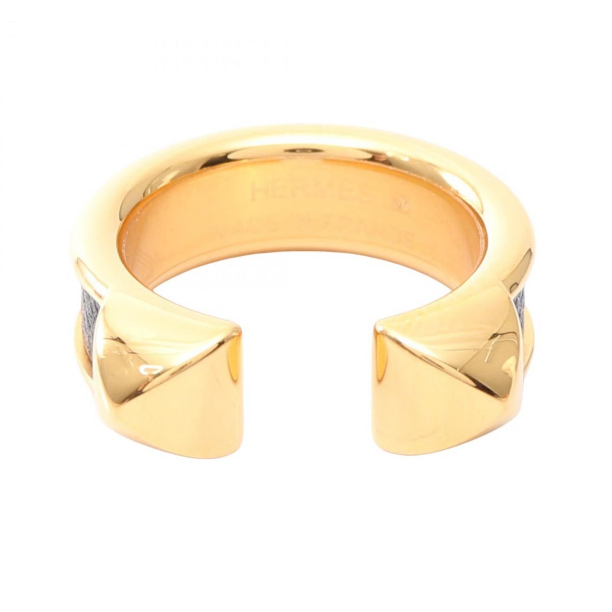 Hermes Gold Black Leather Band Ring (Pre-Owned)