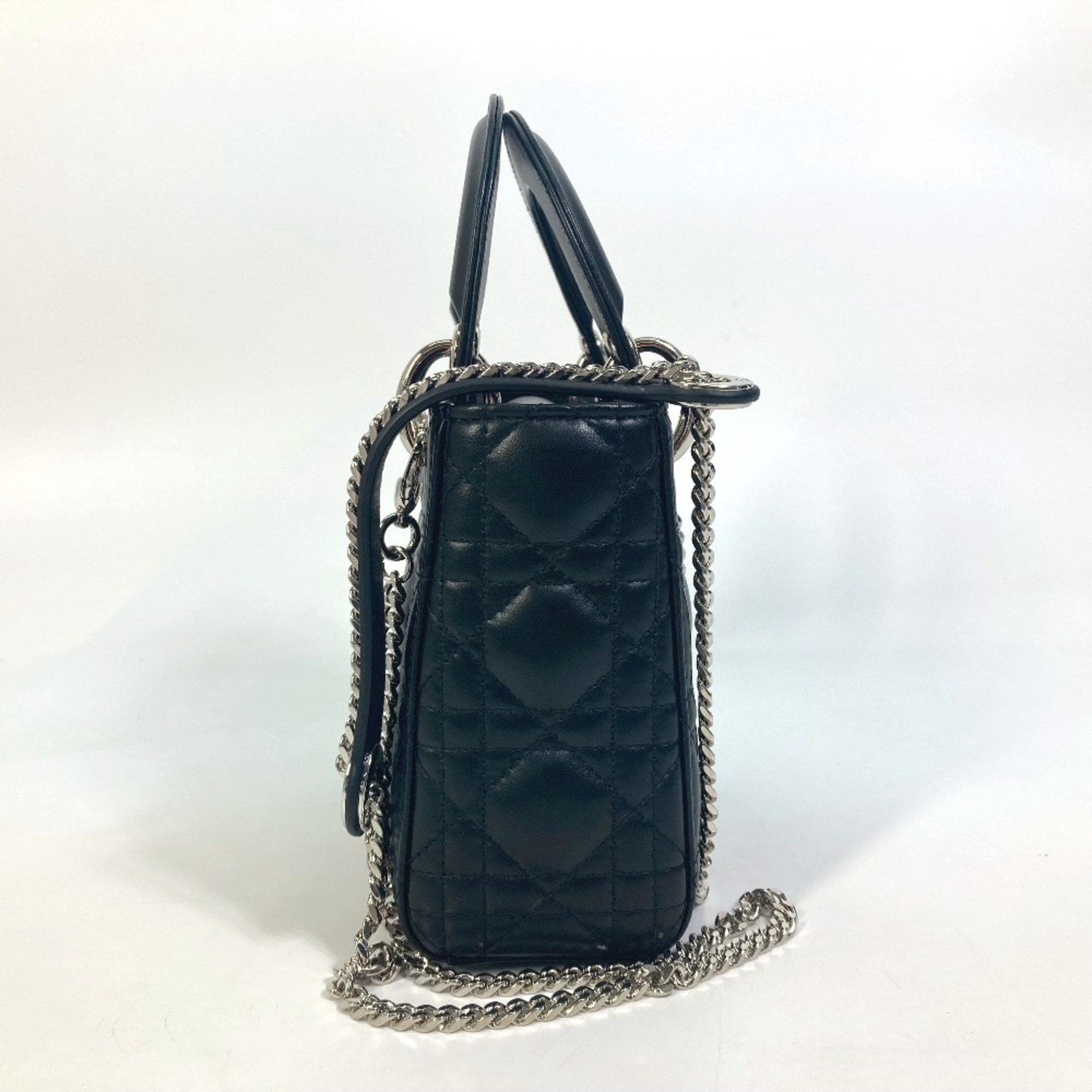 Christian Dior Lady Dior Black Leather Shoulder Bag (Pre-Owned)