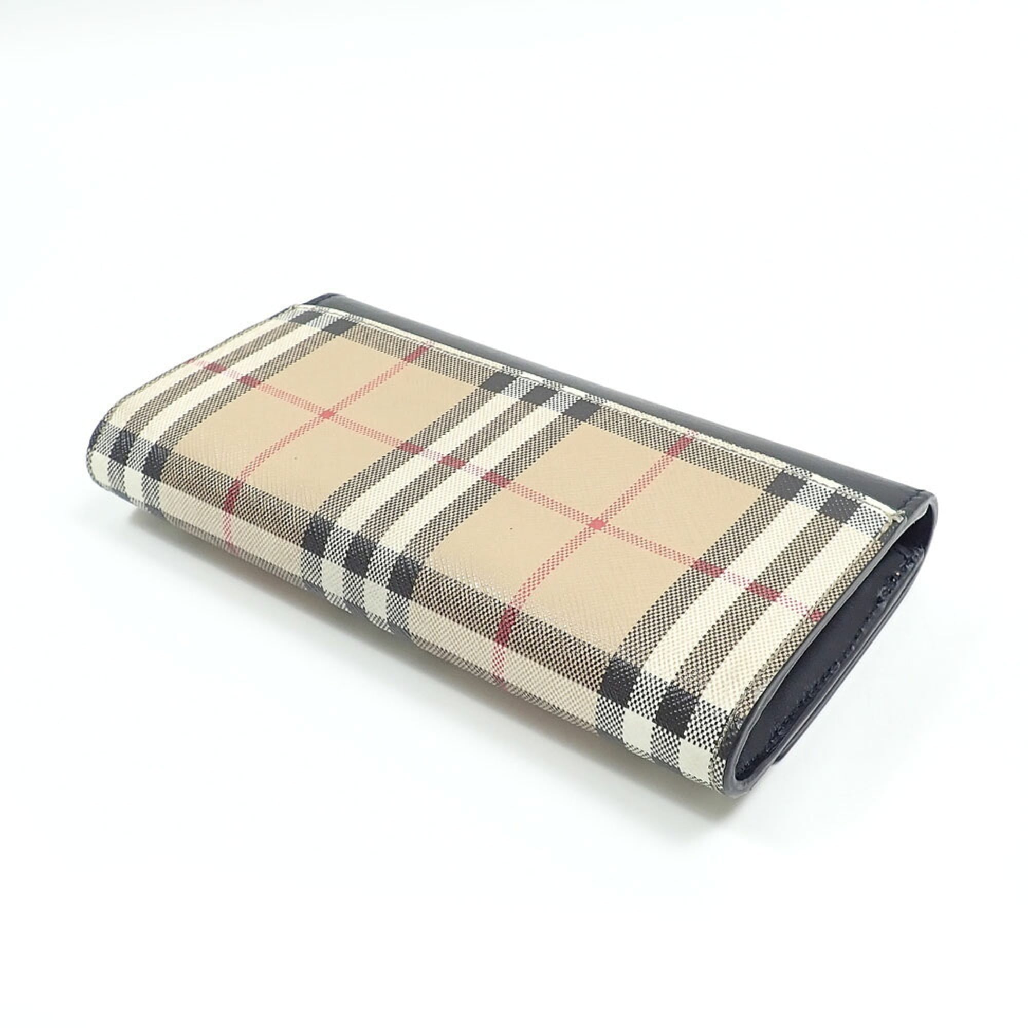 Burberry Black Leather Elastane Long Wallet (Bi-Fold) (Pre-Owned)