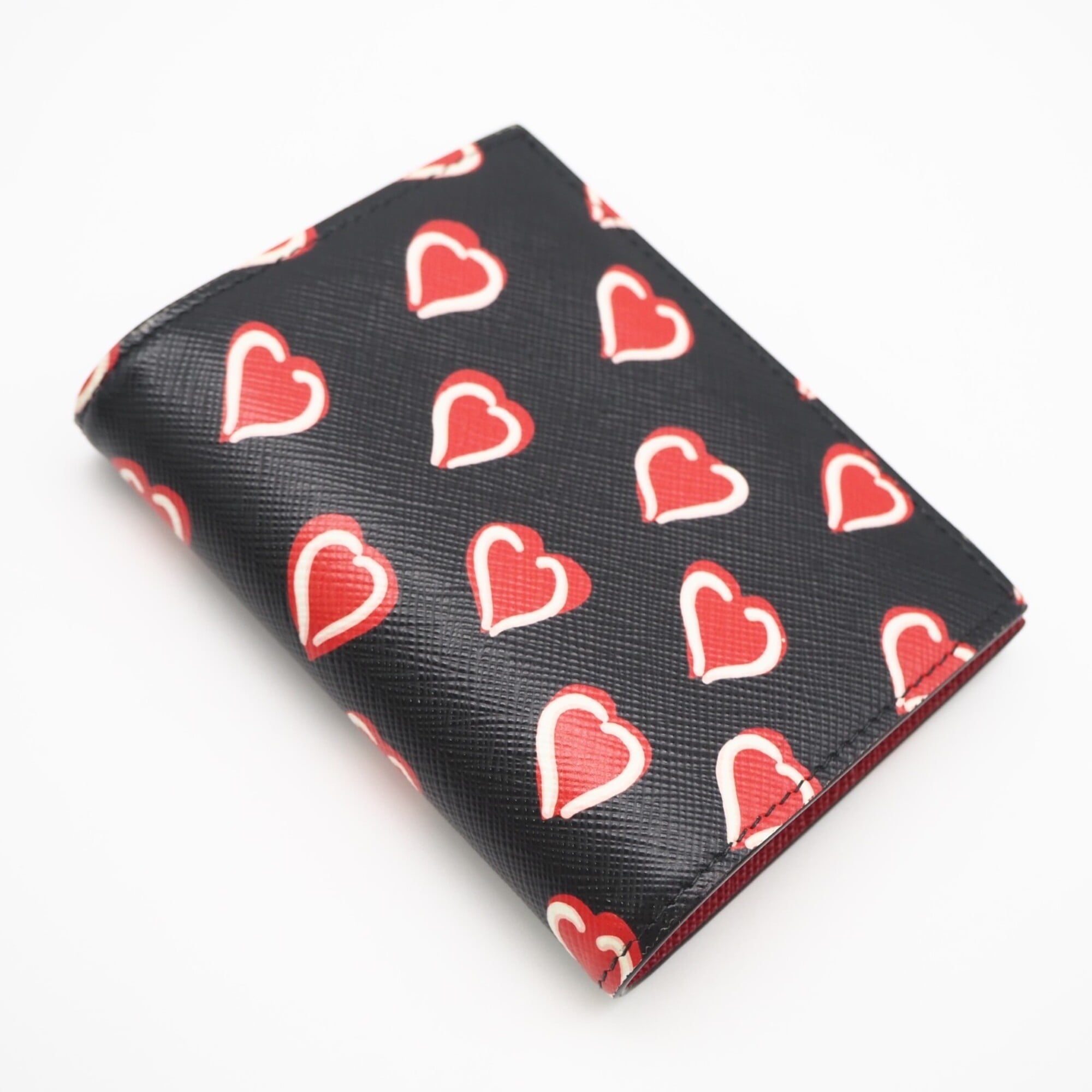 Prada Saffiano Black Red Color Saffiano Wallet (Bi-Fold) (Pre-Owned)