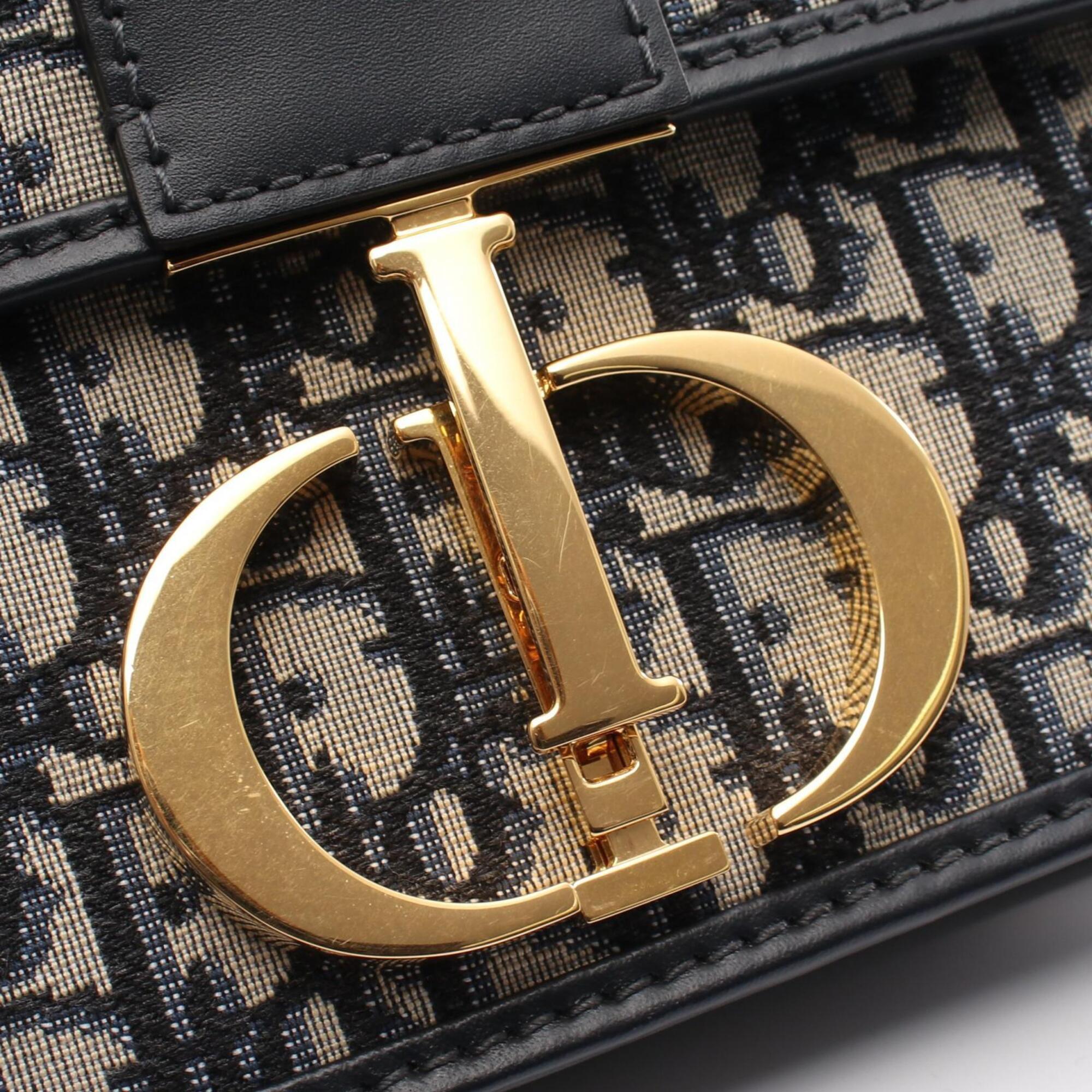 Christian Dior Beige Navy Canvas Leather Handbag Shoulder Bag (Pre-Owned)