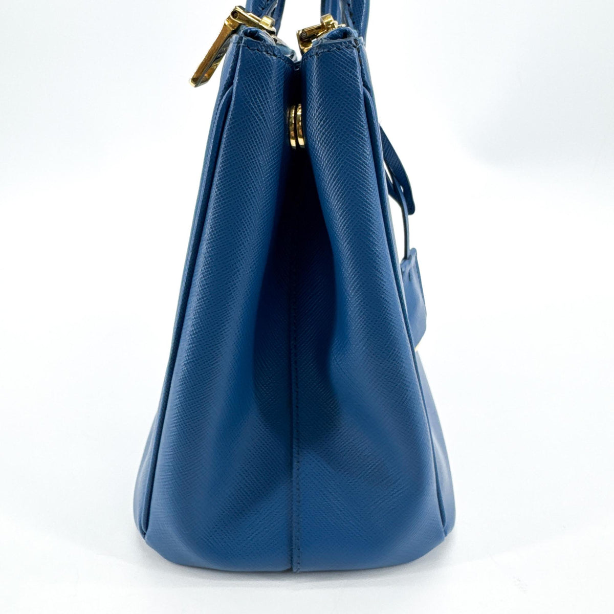 Prada Double Zip Lux Saffiano Leather Blue Leather Tote Bag Bag (Pre-Owned)