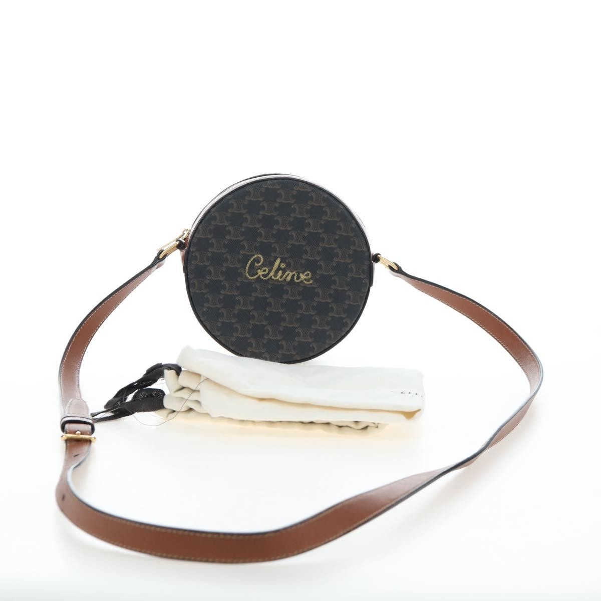 Celine Round Purse On Strap Triomphe Coated Canvas Black Pvc Shoulder Bag Bag (Pre-Owned)